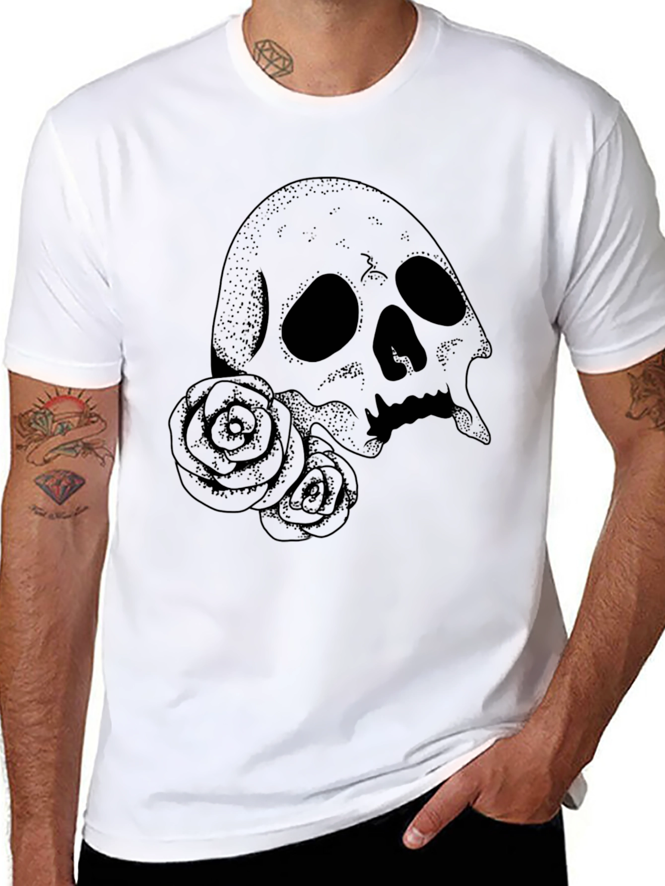 Skull & Roses Graphic Tee - Mens Black T-Shirt