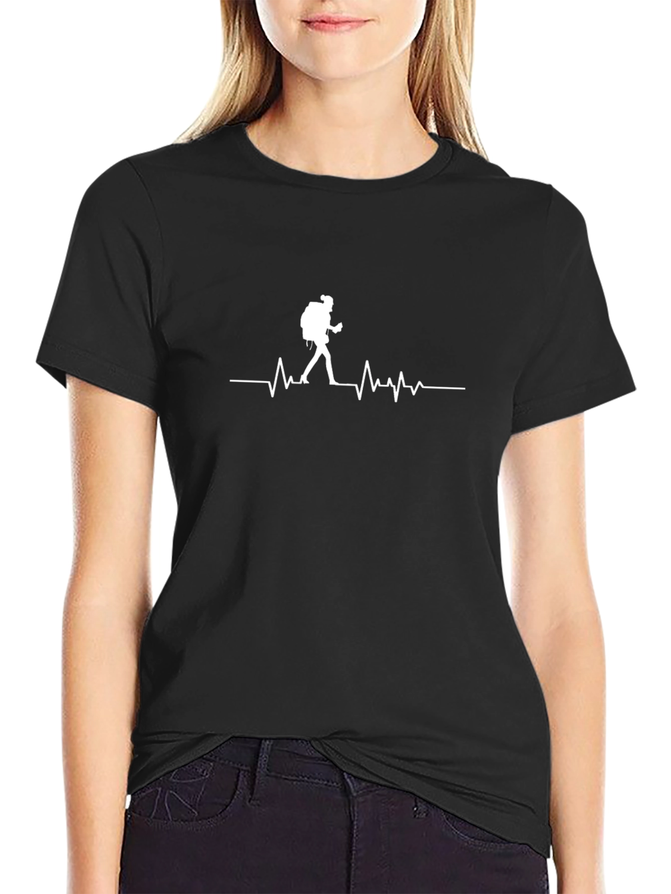 Hiking Heartbeat T-Shirt - Black Crew Neck