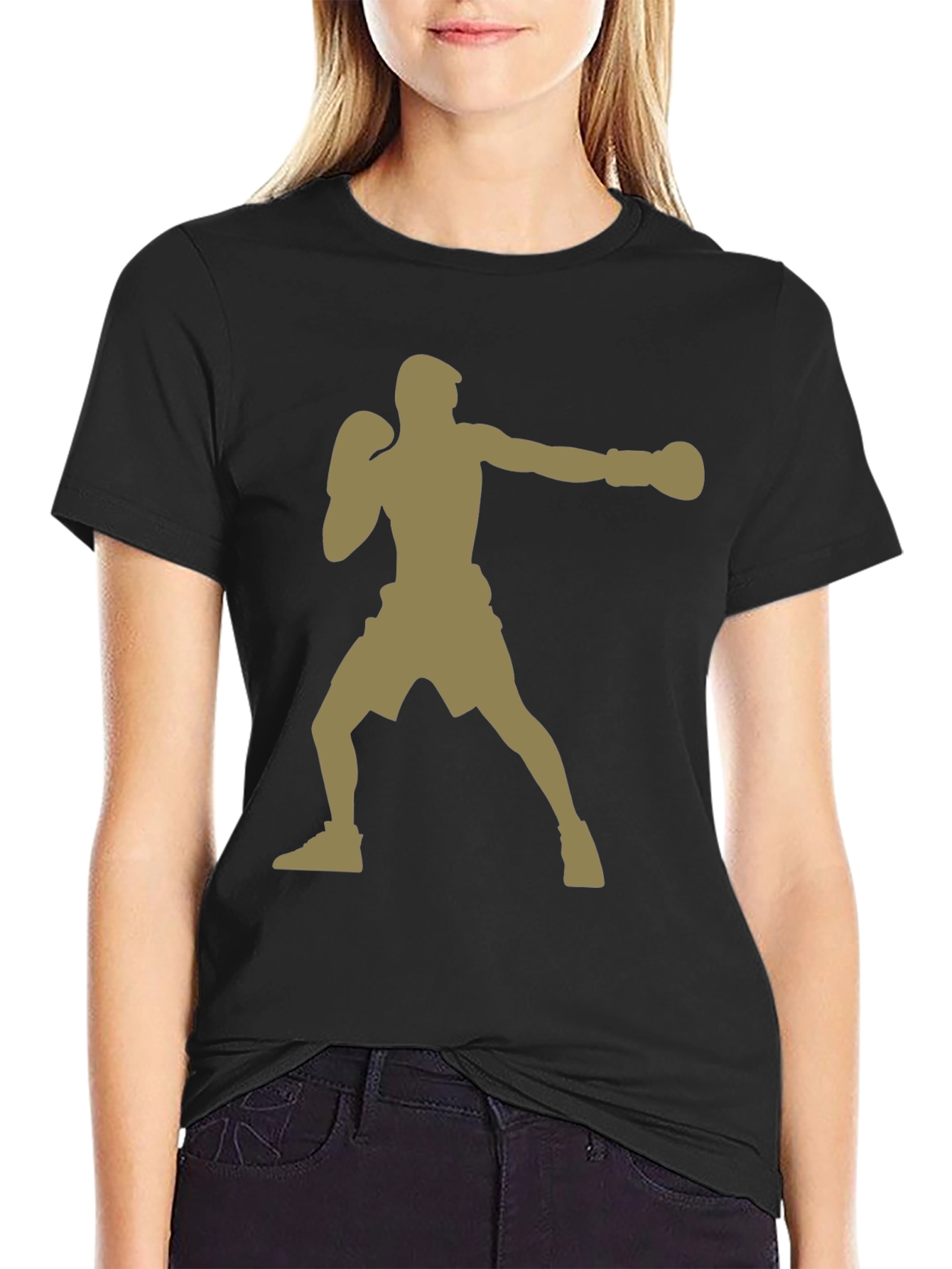 Boxer Silhouette Graphic Print Tee - Black