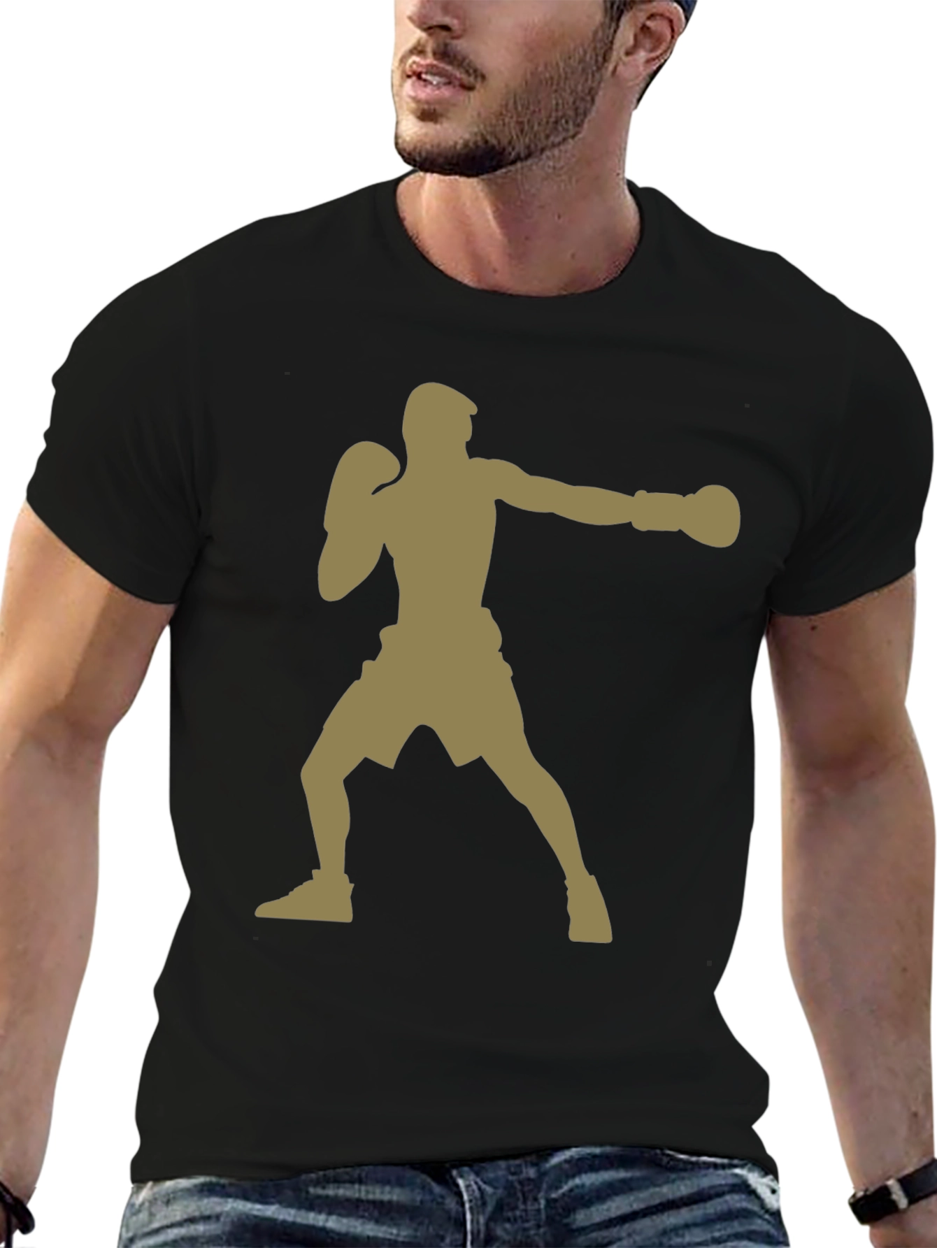 Boxer Silhouette Graphic Print Tee - Black