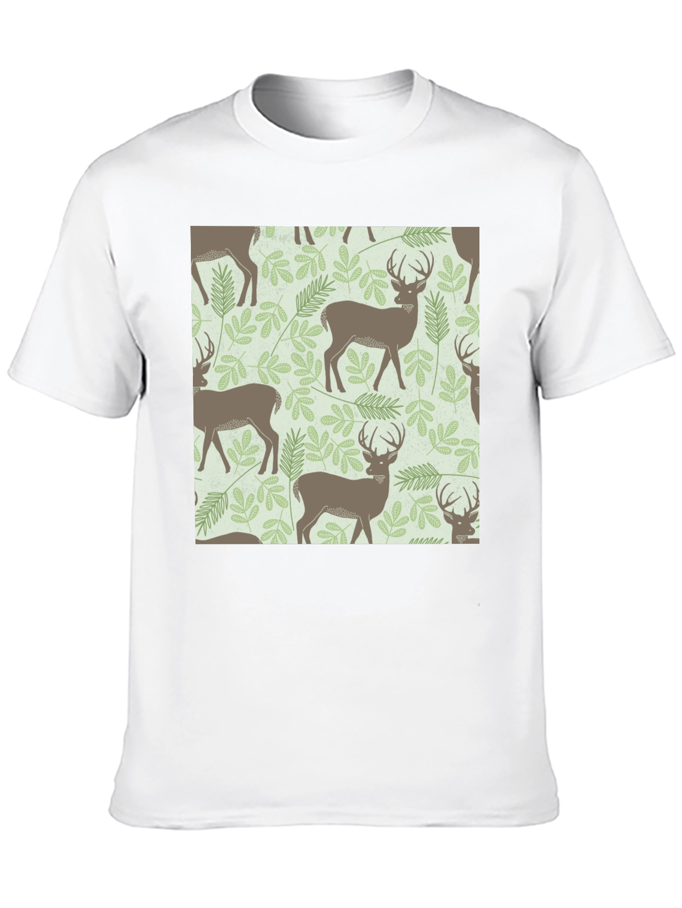 Deer & Foliage Print Black T-Shirt