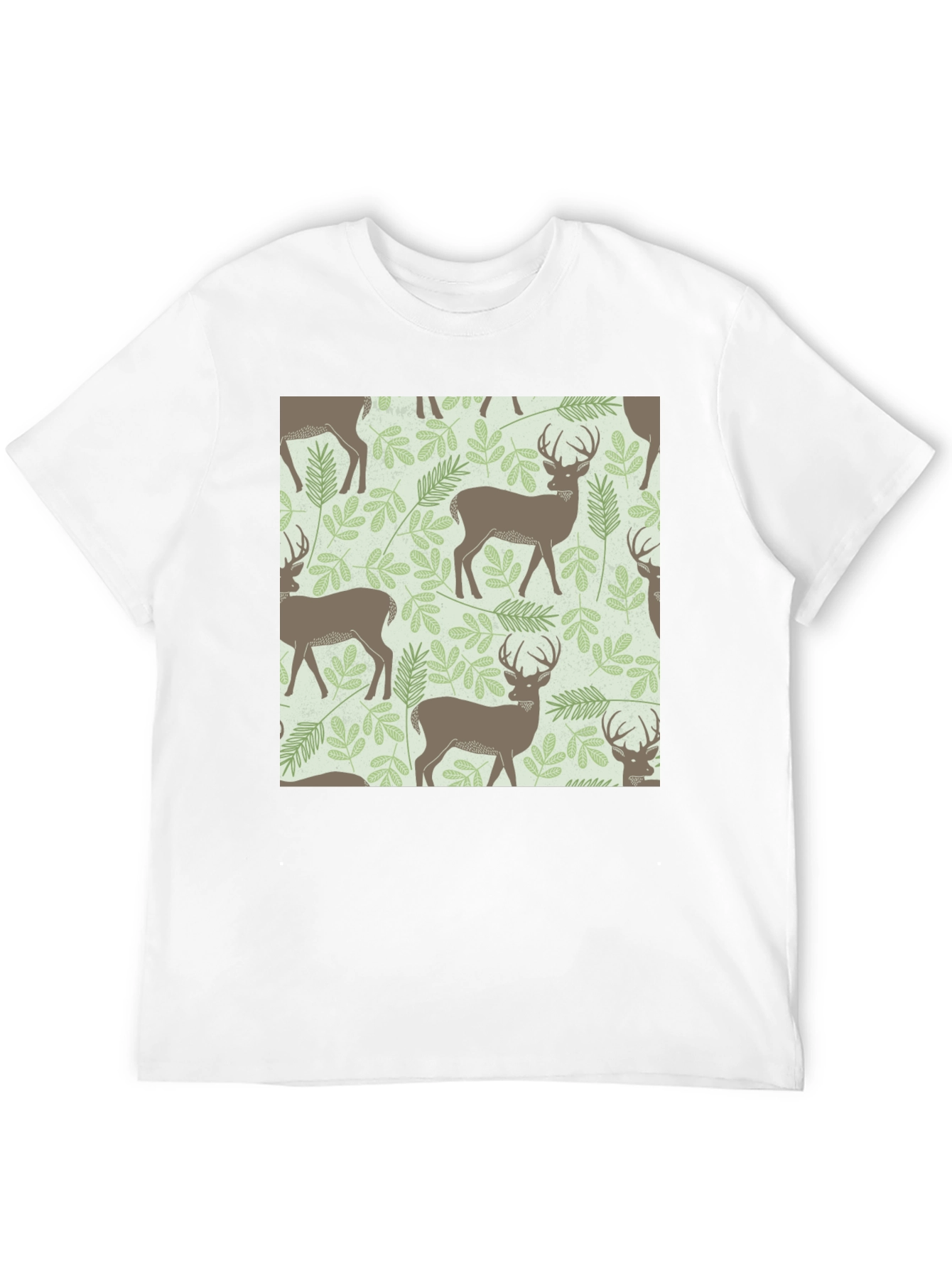 Deer & Foliage Print Black T-Shirt