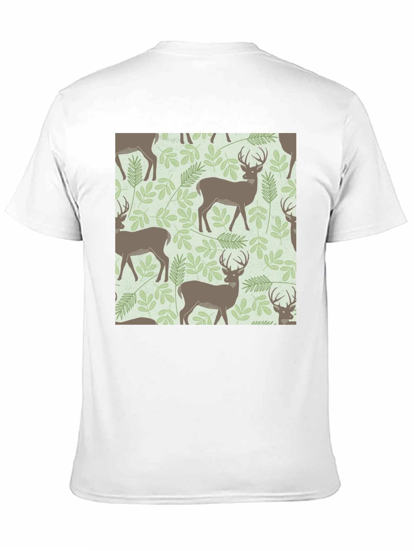 Deer & Foliage Print Black T-Shirt