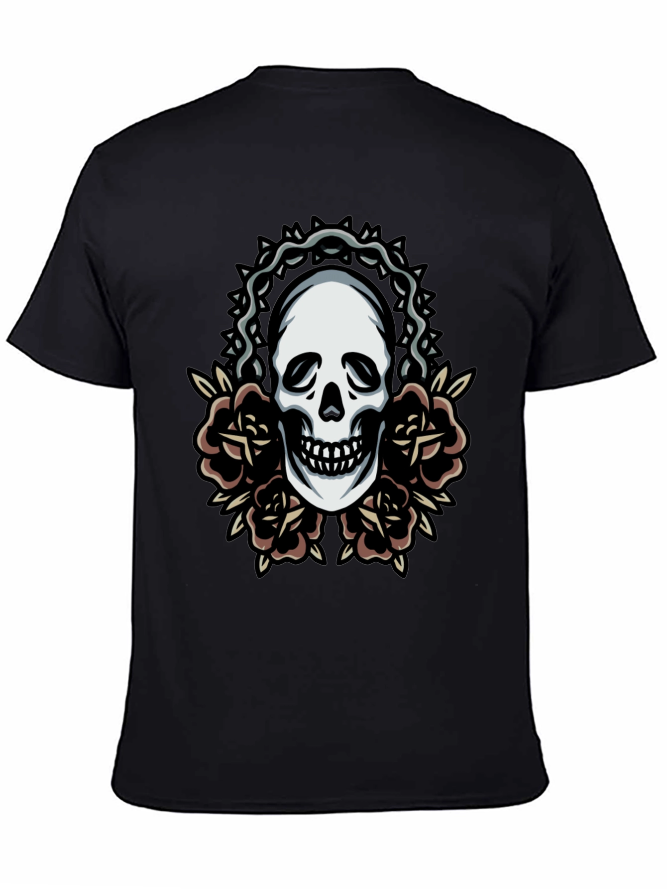 Skull and Roses Graphic Tee - Classic Black T-Shirt