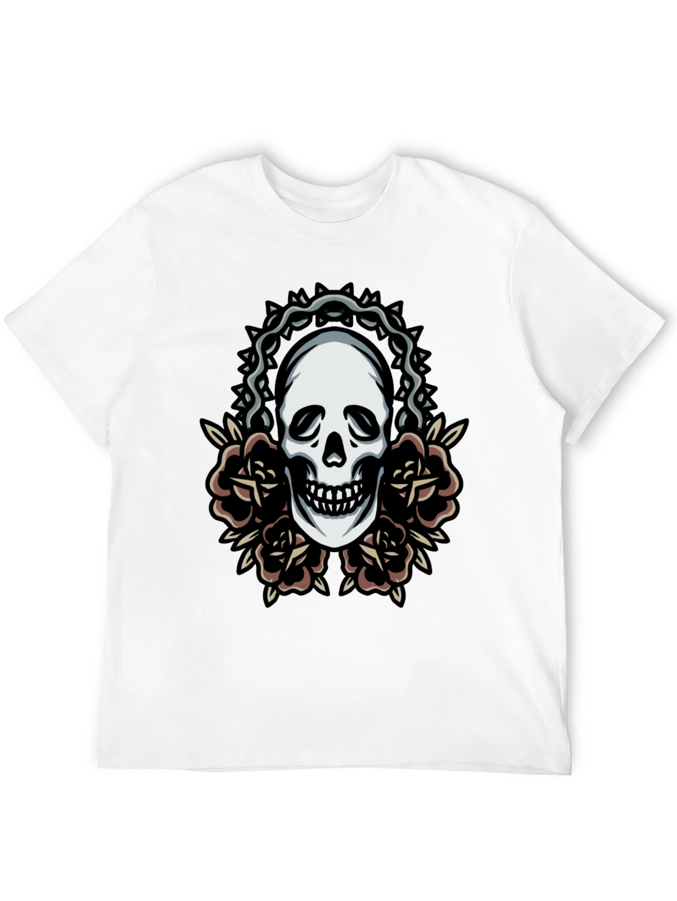 Skull and Roses Graphic Tee - Classic Black T-Shirt