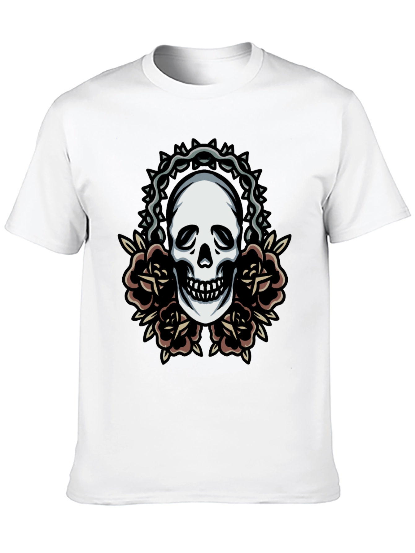 Skull and Roses Graphic Tee - Classic Black T-Shirt