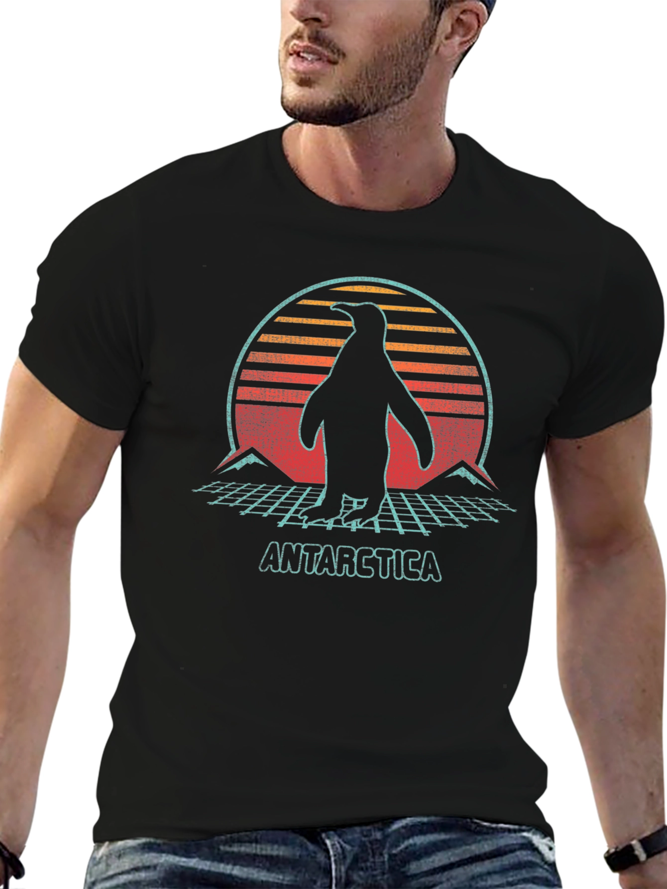 Retro Antarctica Penguin Graphic Tee - Black