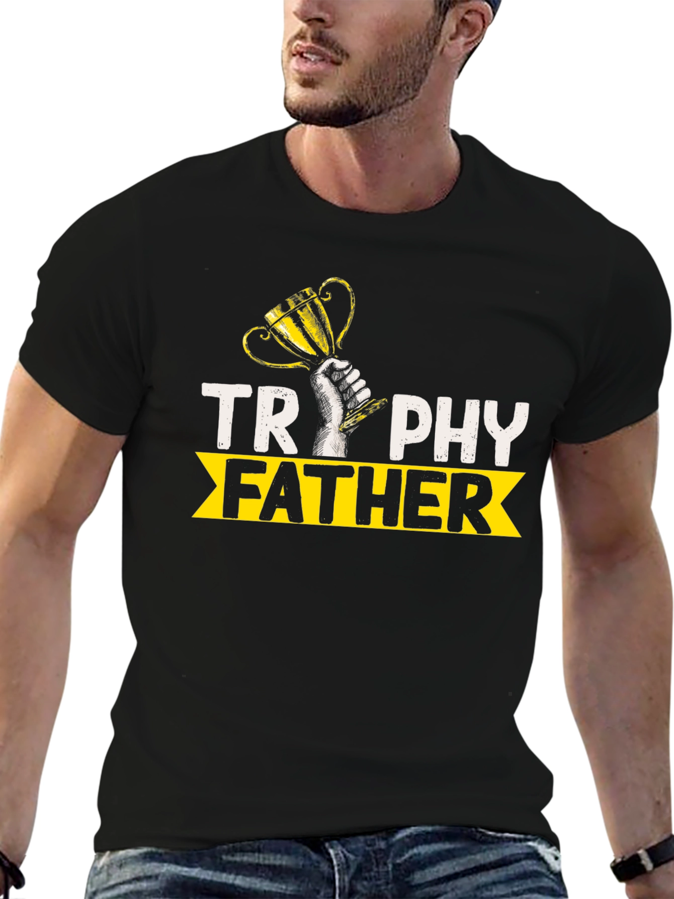 Trophy Father Graphic T-Shirt - Black Cotton Blend