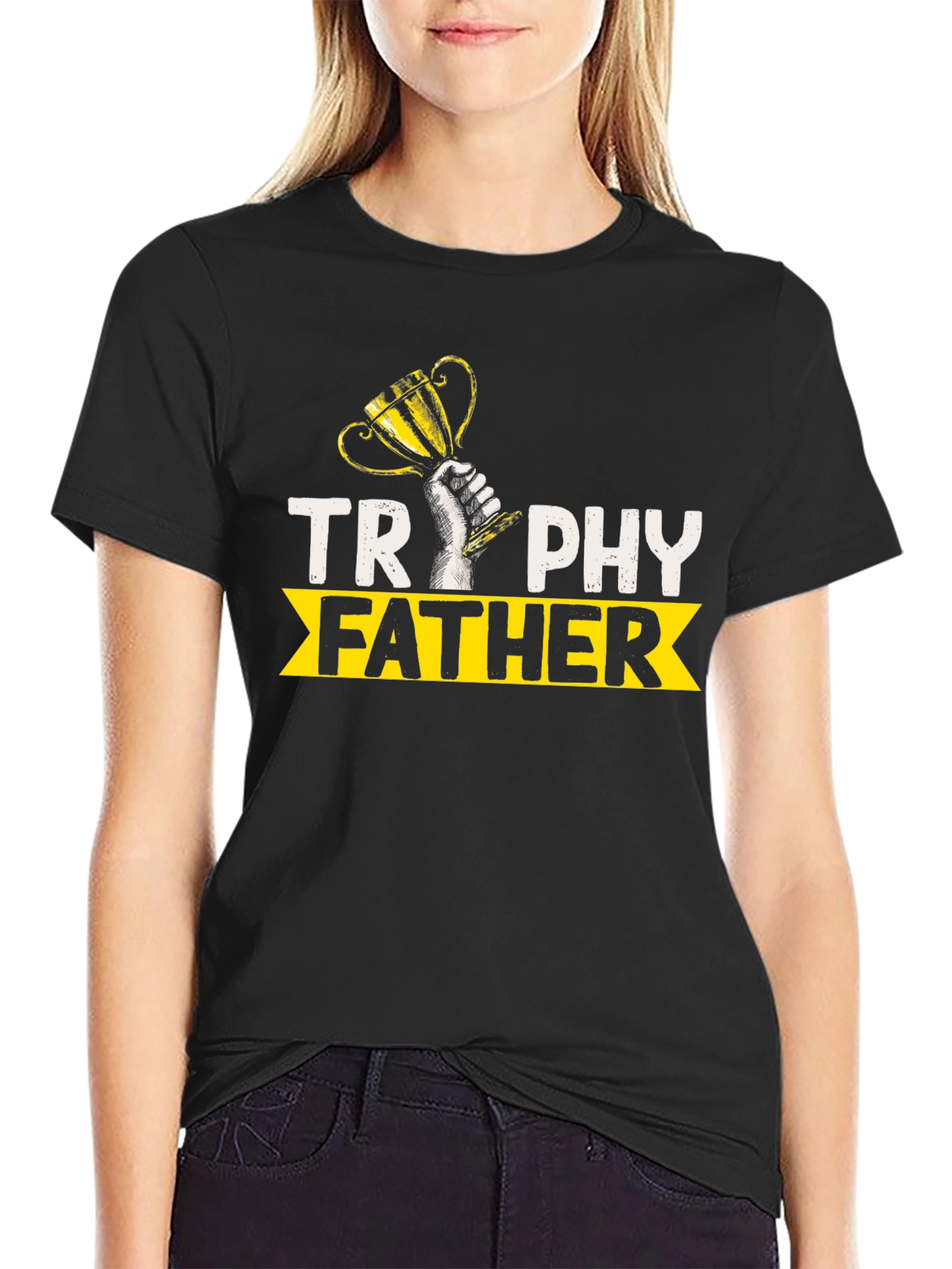 Trophy Father Graphic T-Shirt - Black Cotton Blend
