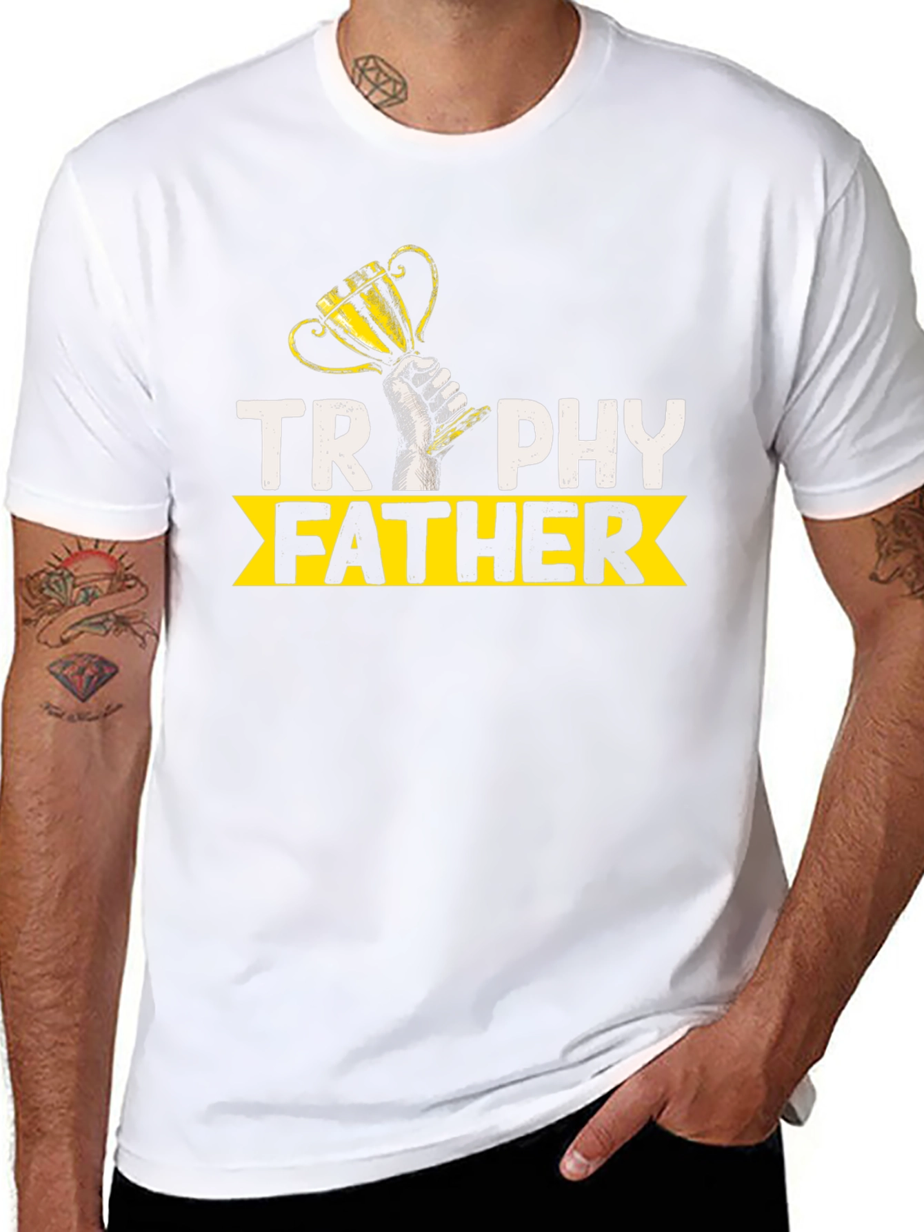 Trophy Father Graphic T-Shirt - Black Cotton Blend