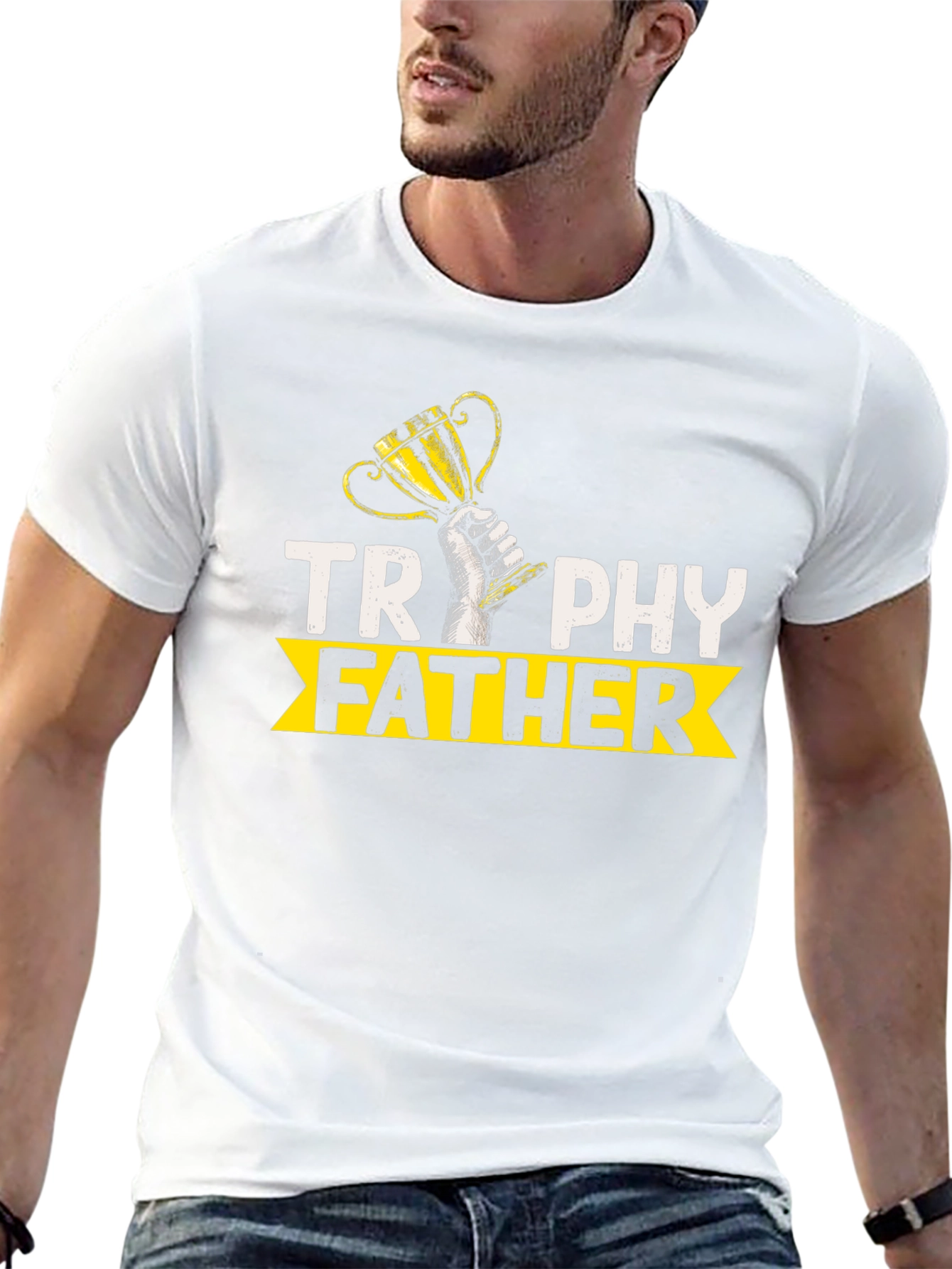 Trophy Father Graphic T-Shirt - Black Cotton Blend