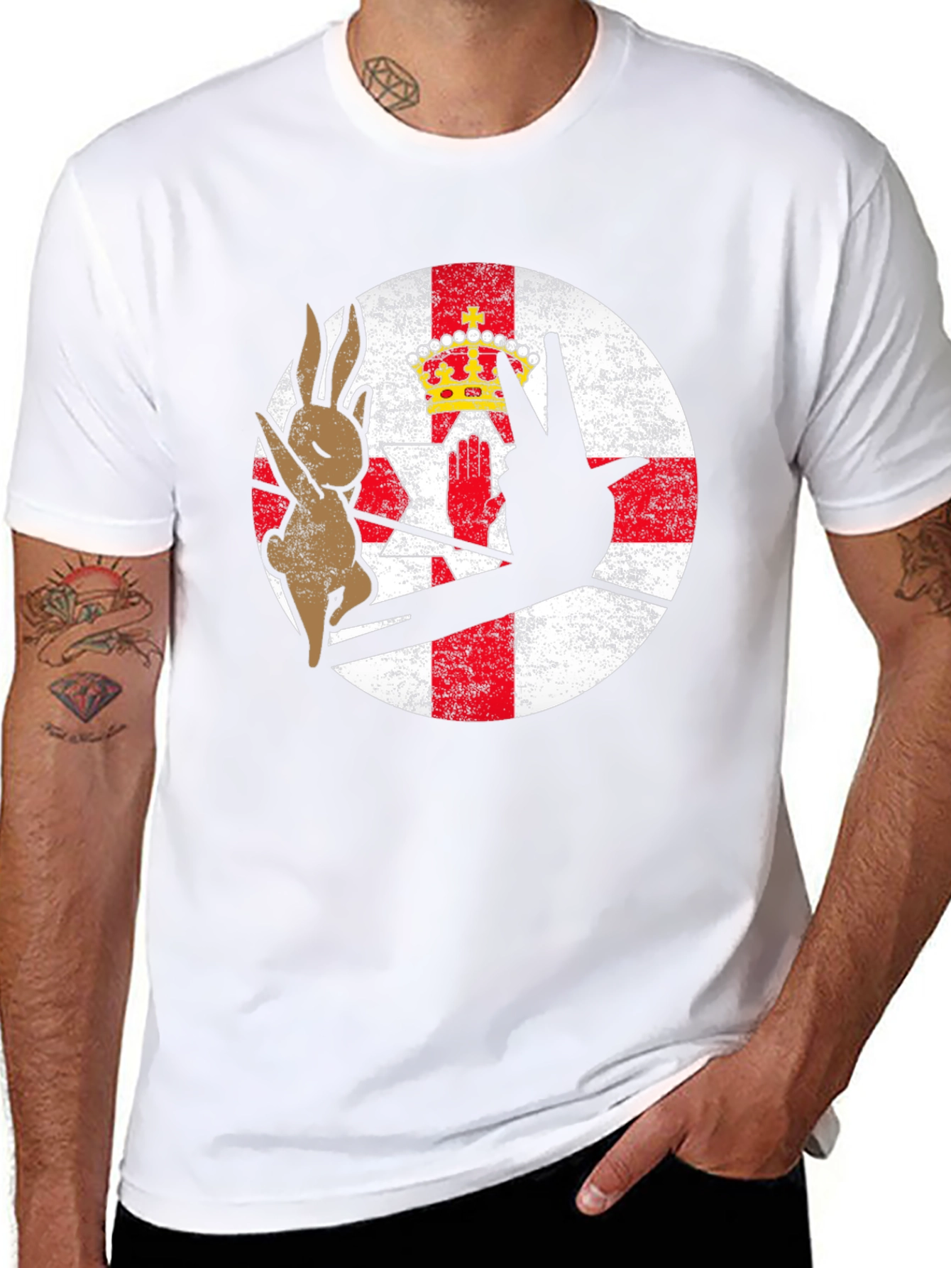 Northern Ireland Flag T-Shirt Rabbit and Hand