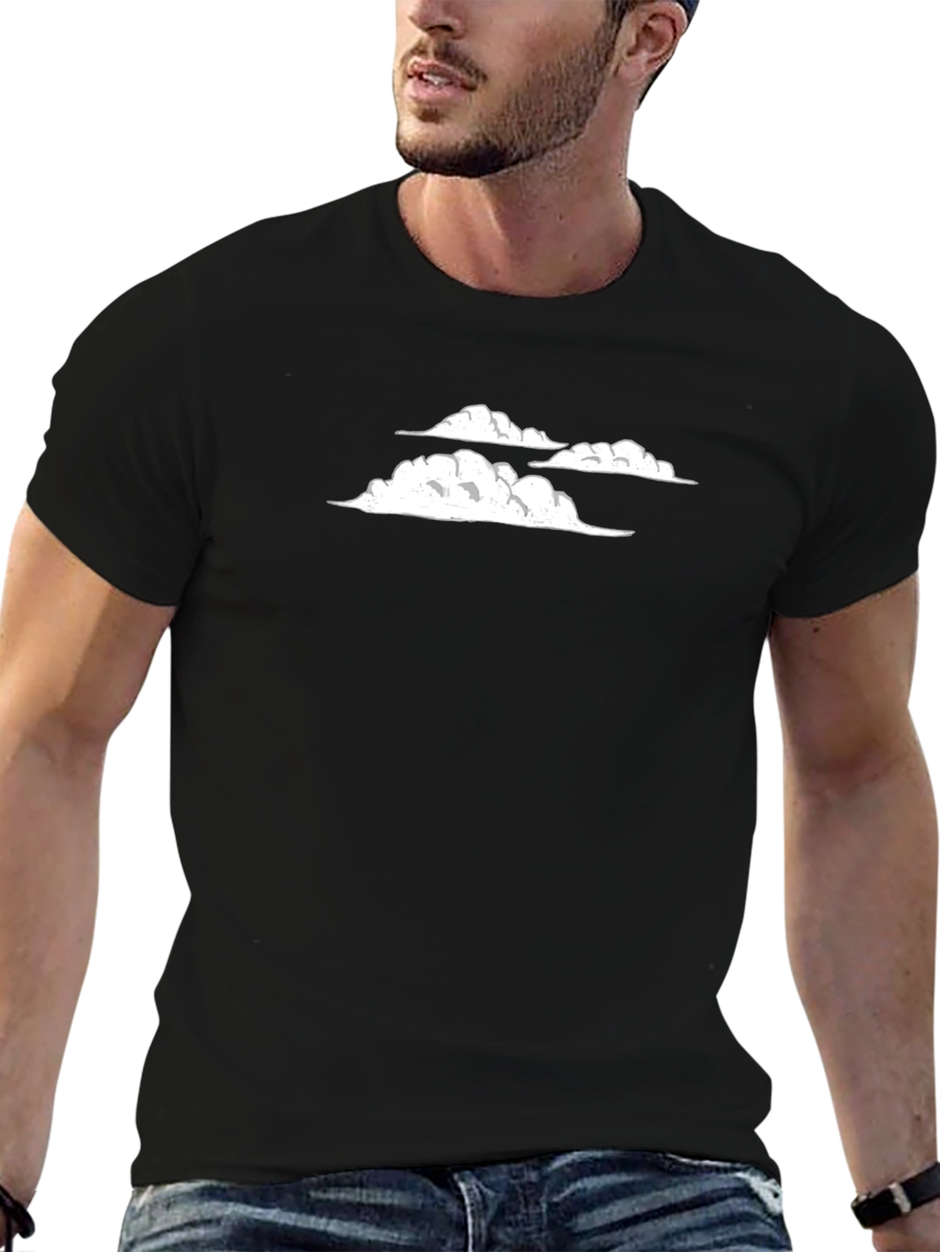 Cloud Design Black Cotton T-Shirt