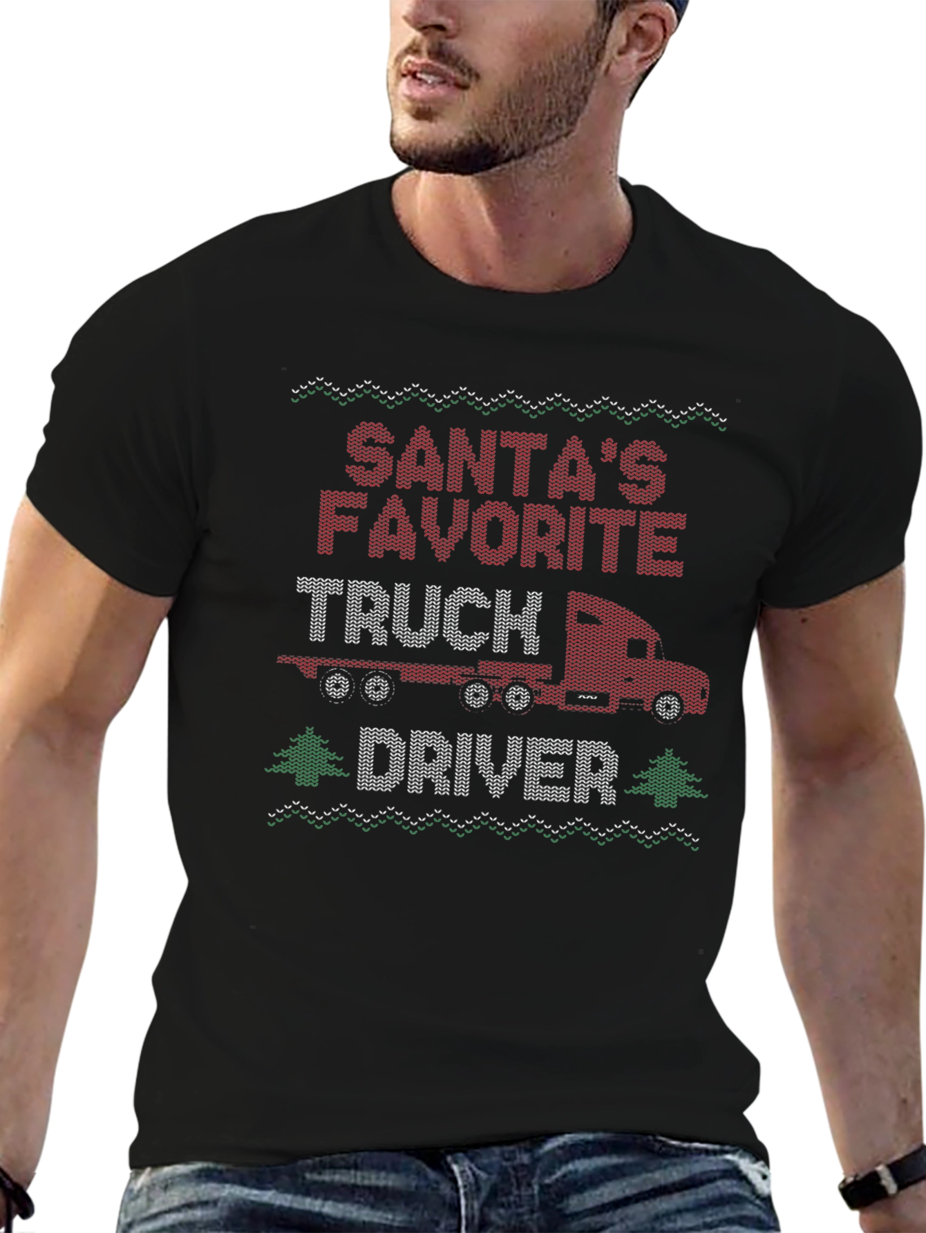 Santas Favorite Truck Driver Ugly Christmas Sweater T-Shirt