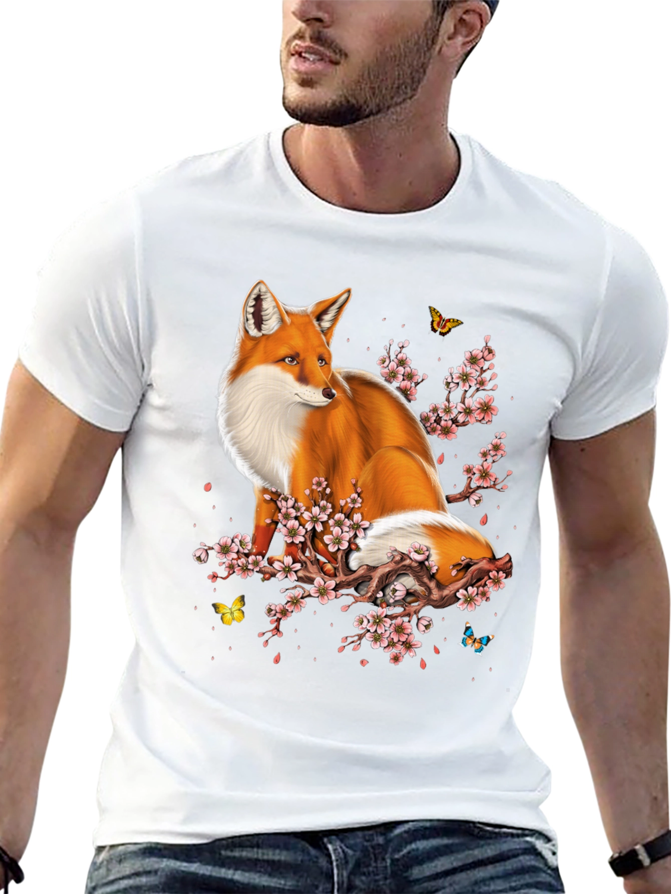 Fox and Cherry Blossom Graphic Tee