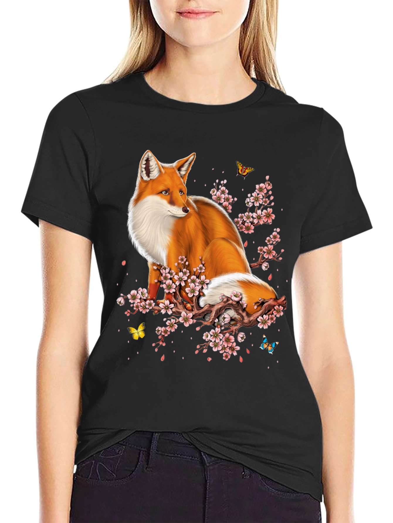 Fox and Cherry Blossom Graphic Tee