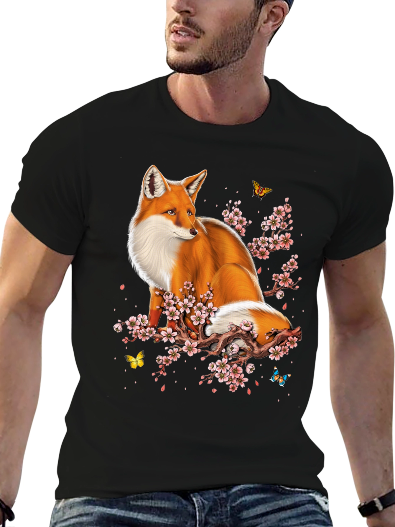 Fox and Cherry Blossom Graphic Tee
