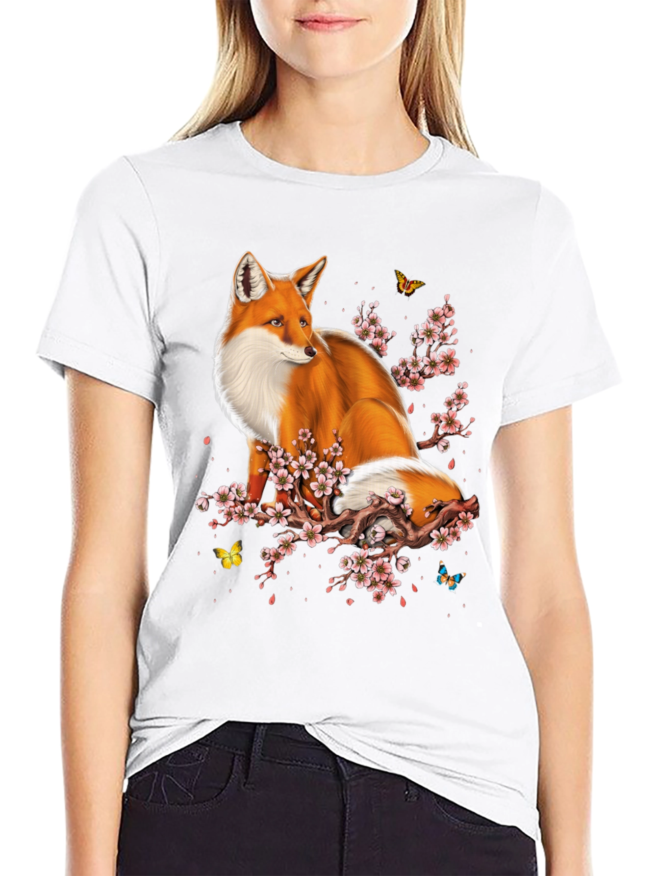 Fox and Cherry Blossom Graphic Tee