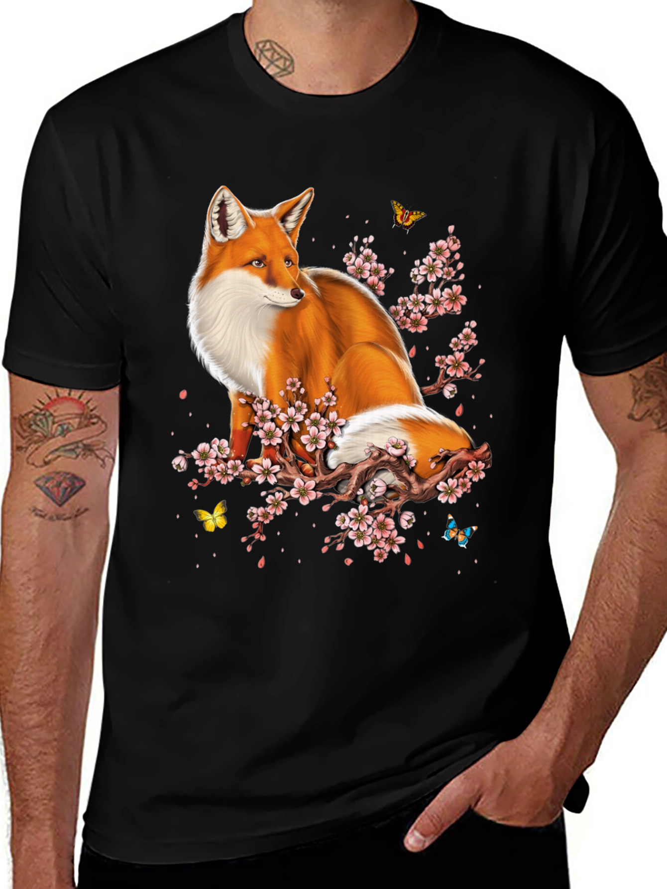 Fox and Cherry Blossom Graphic Tee