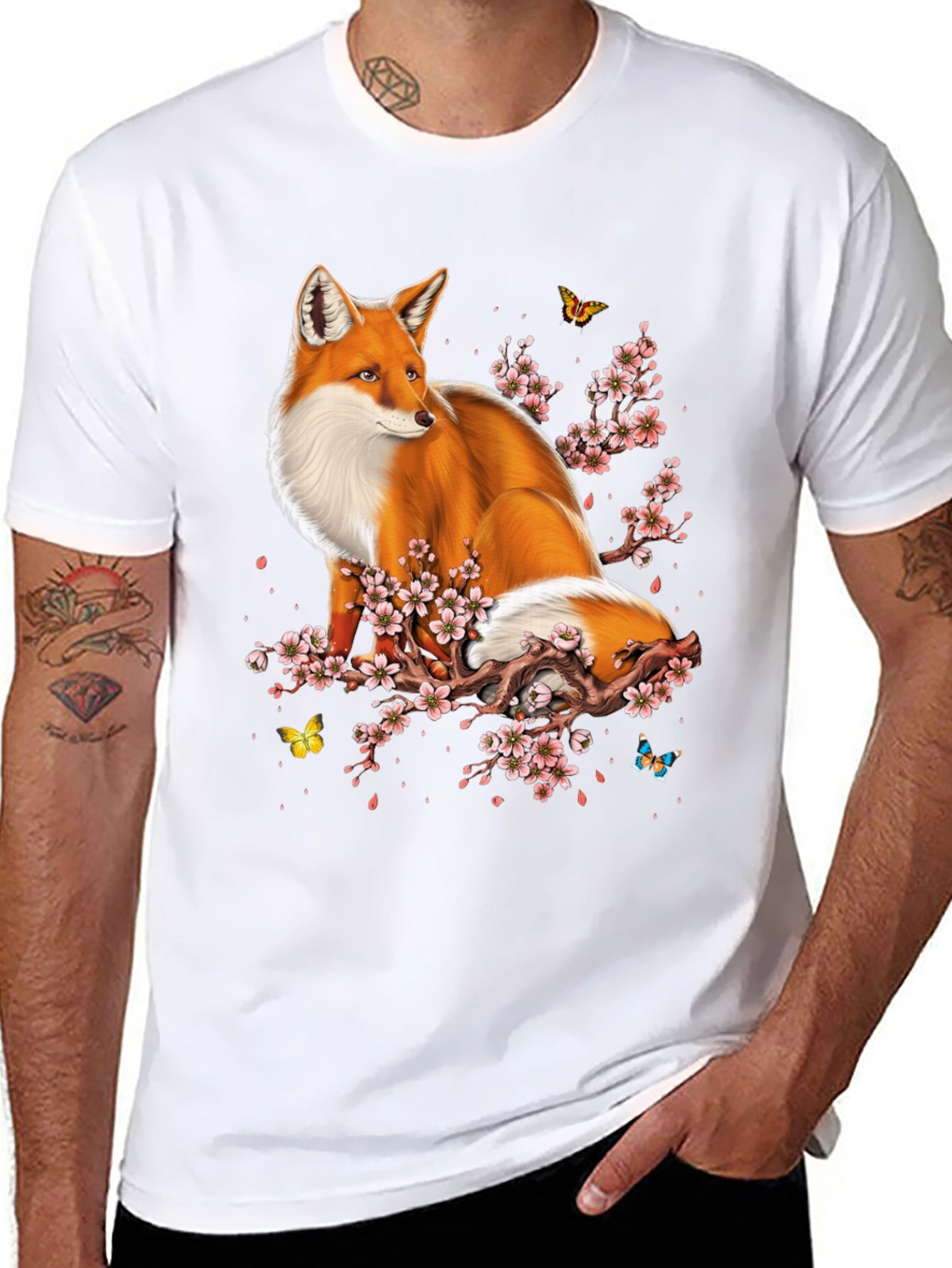 Fox and Cherry Blossom Graphic Tee