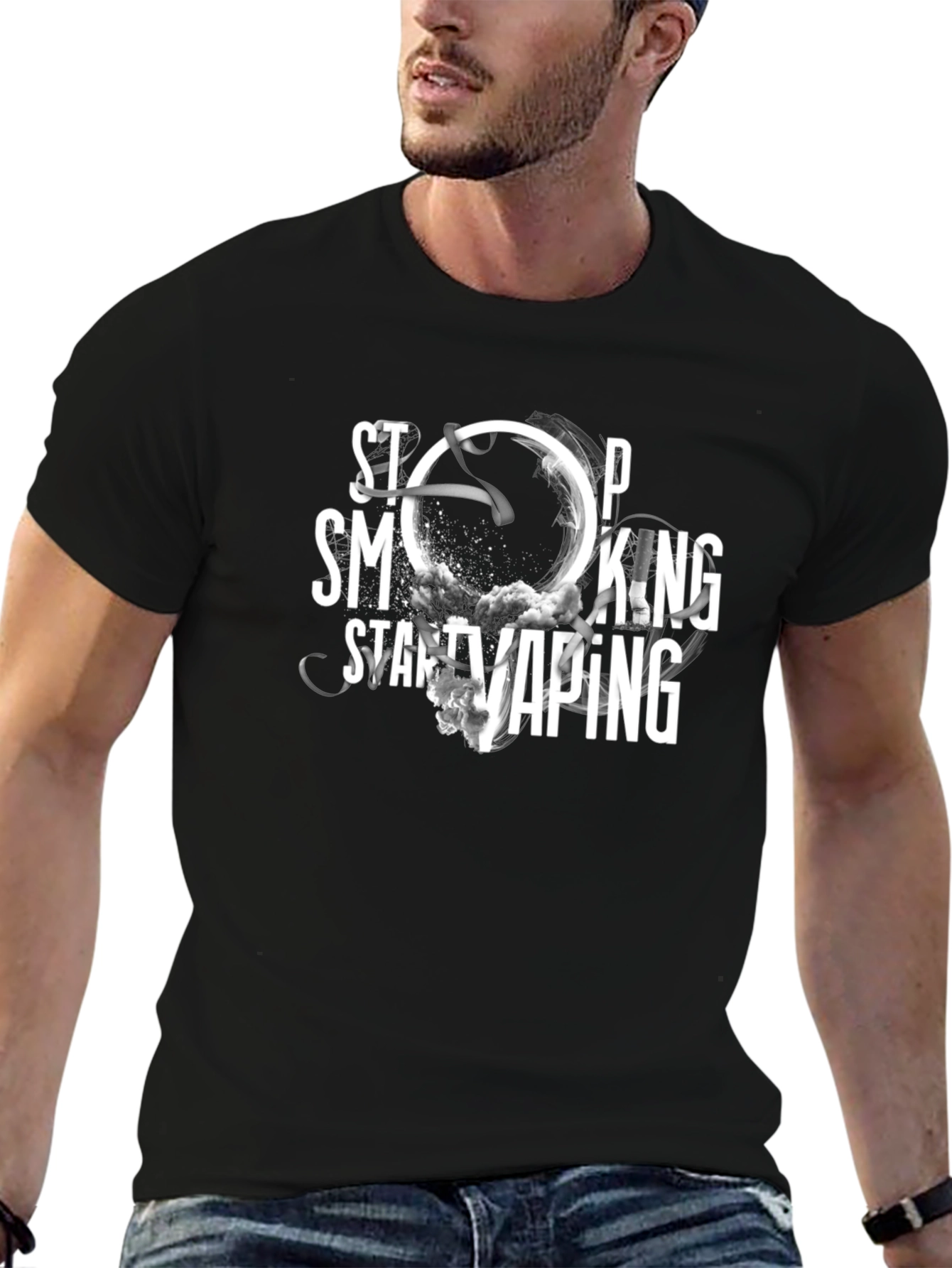 Stop Smoking Start Vaping Black T-Shirt