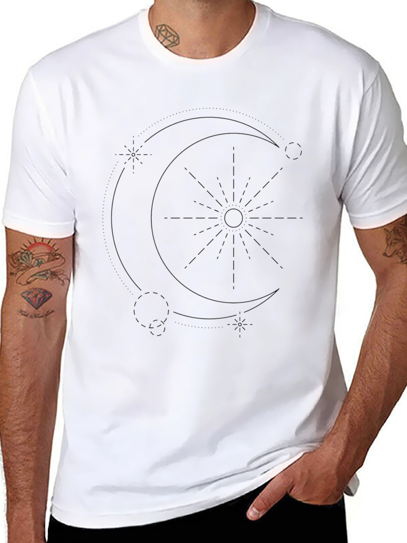 Black Graphic T-Shirt - Moon & Star Design