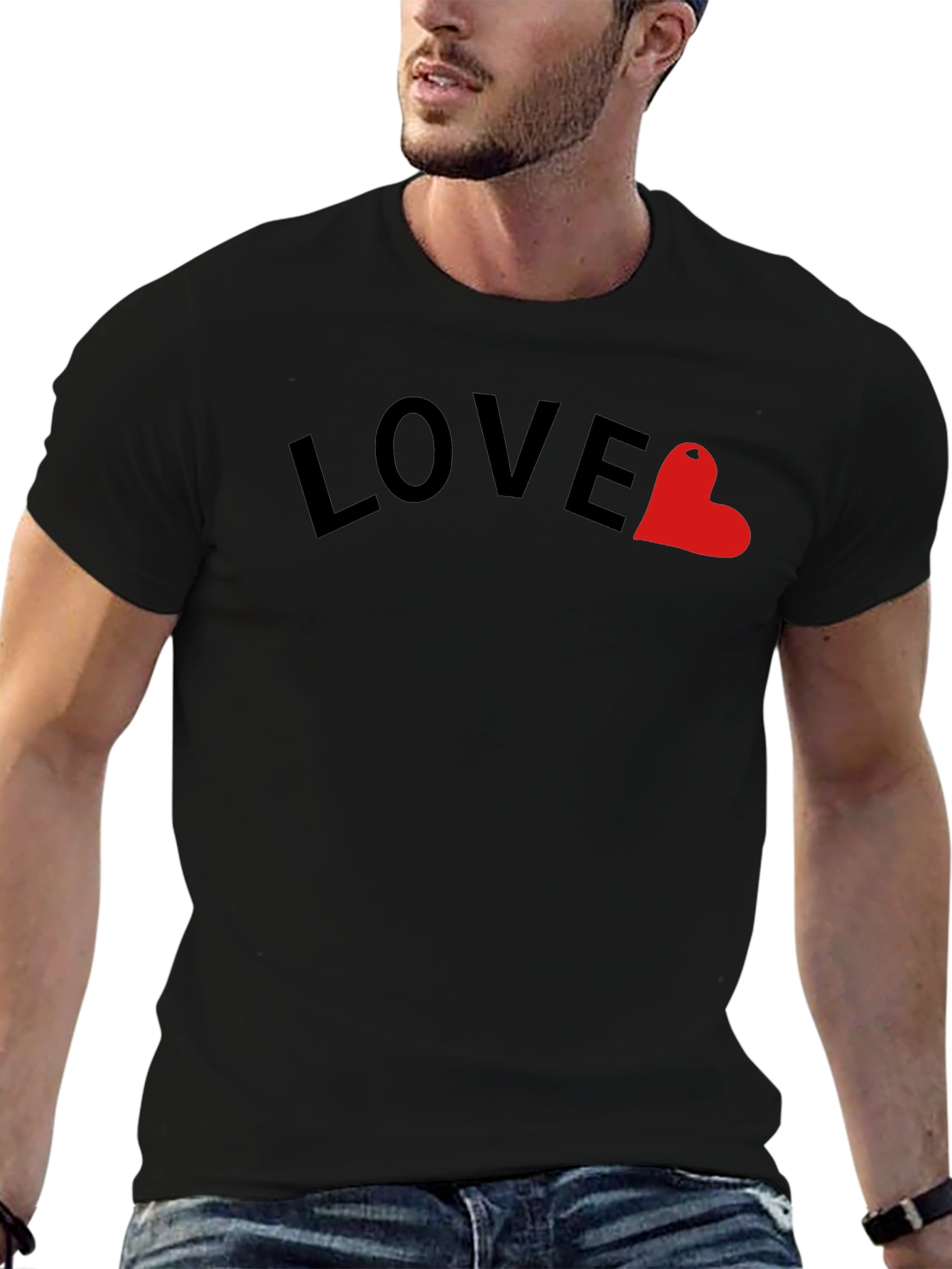 Love Heart Graphic Mens Black T-Shirt