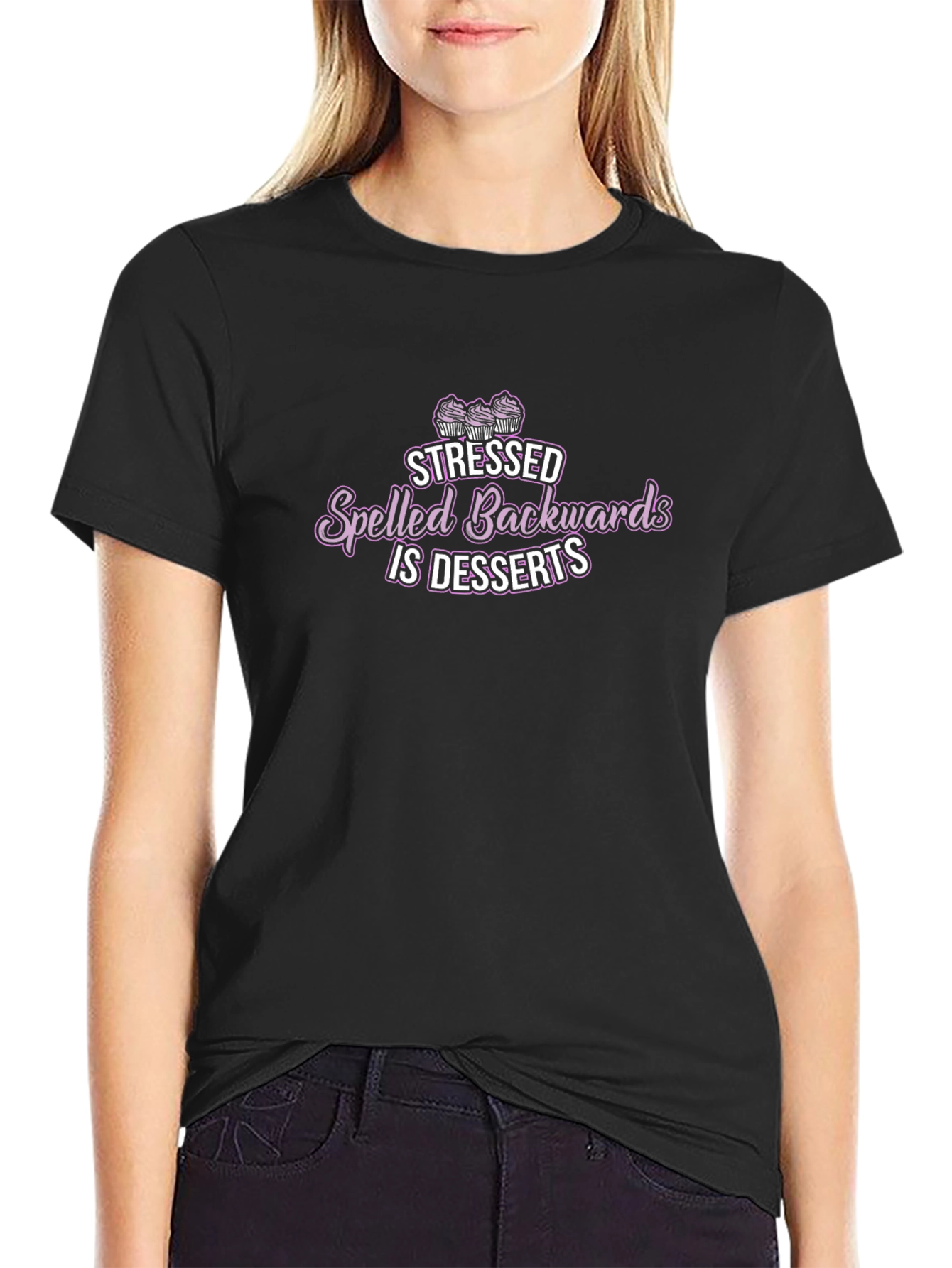 Stressed Spelled Backwards is Desserts Black T-Shirt