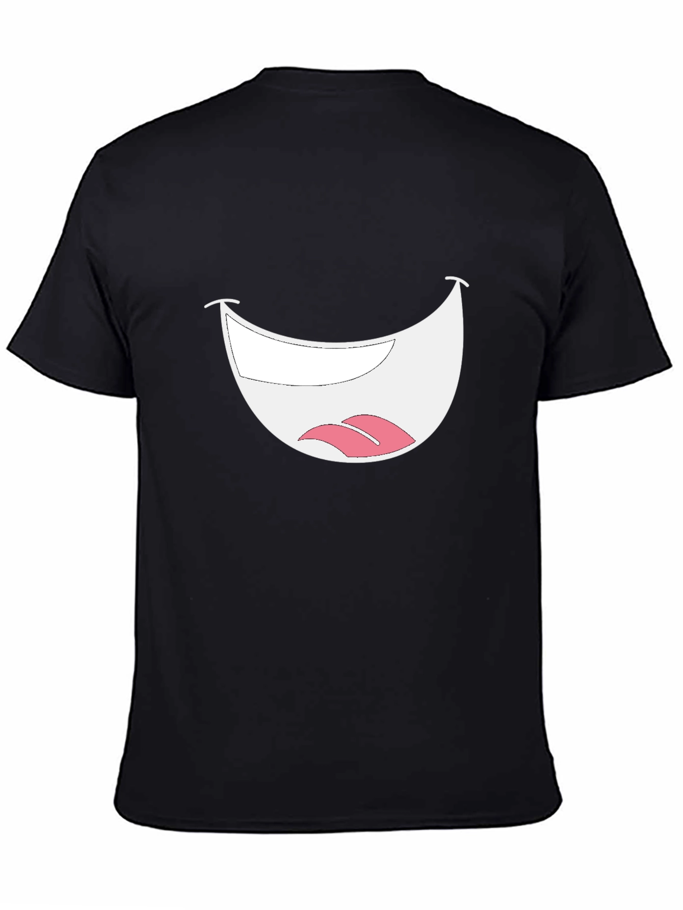 Smiley Mouth Graphic Tee - Black Cotton T-Shirt