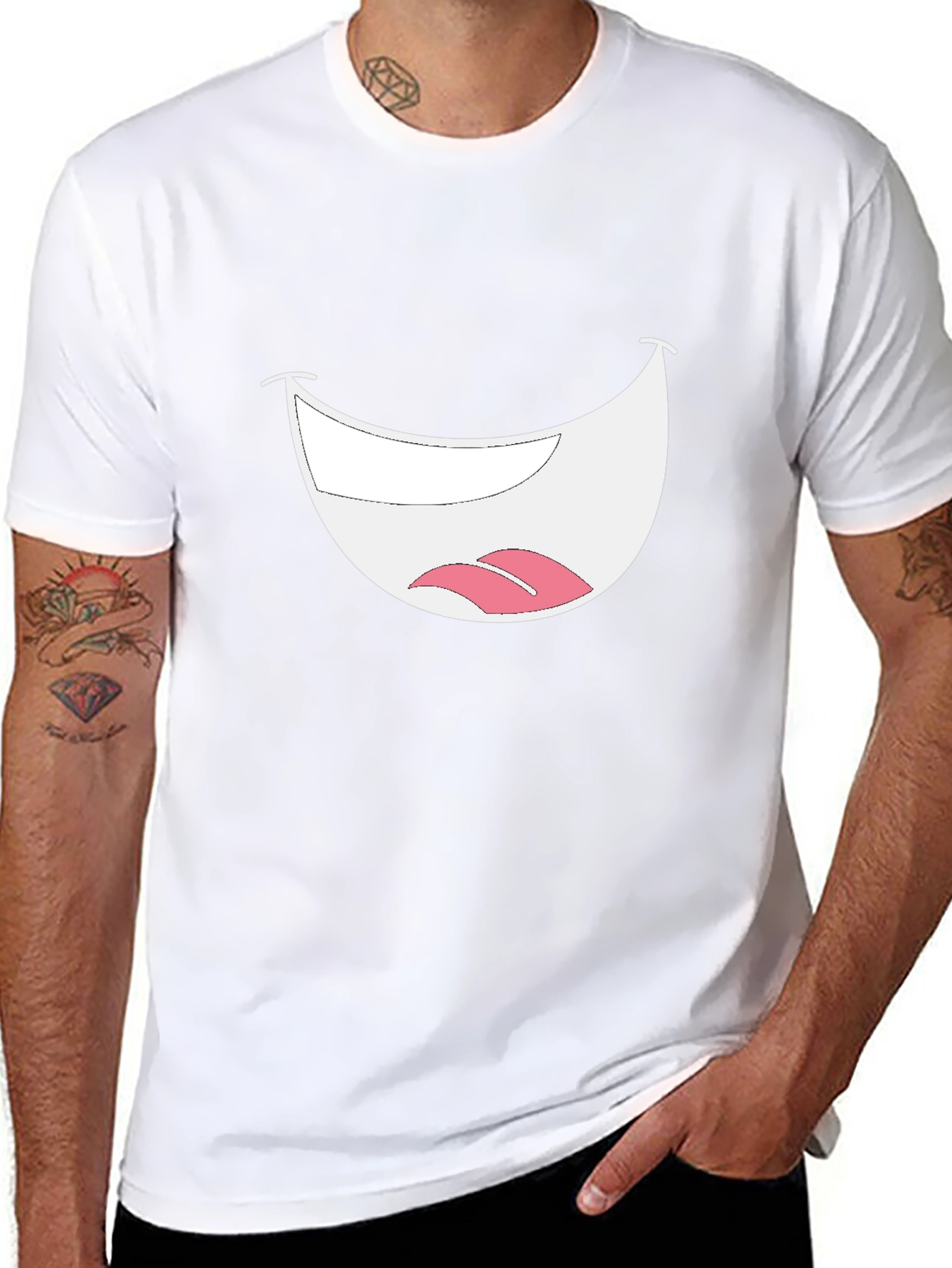 Smiley Mouth Graphic Tee - Black Cotton T-Shirt