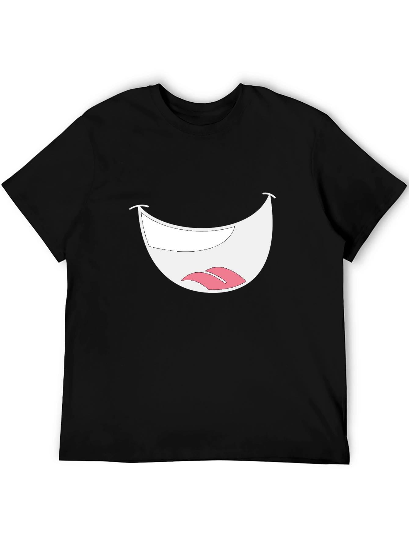 Smiley Mouth Graphic Tee - Black Cotton T-Shirt