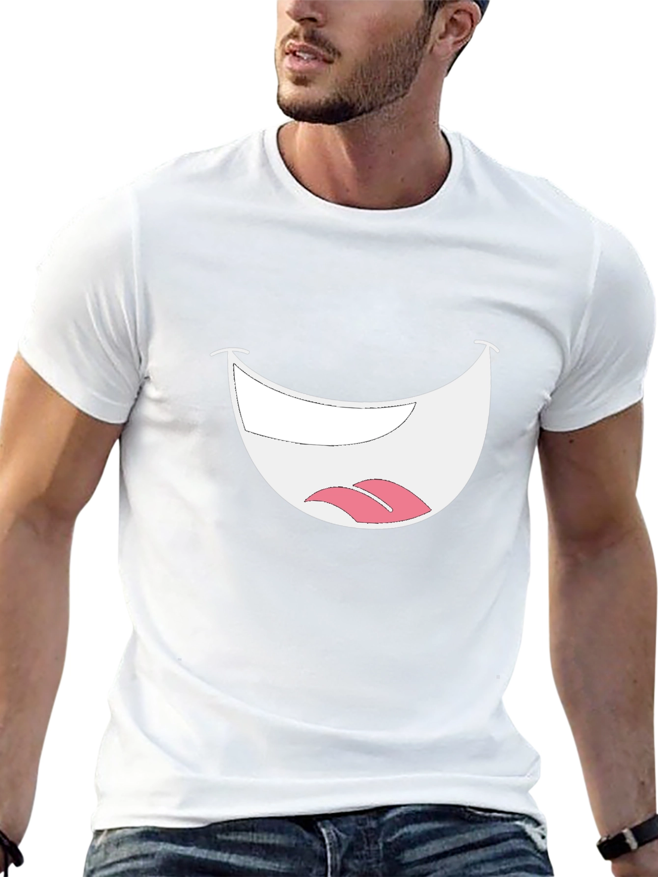 Smiley Mouth Graphic Tee - Black Cotton T-Shirt