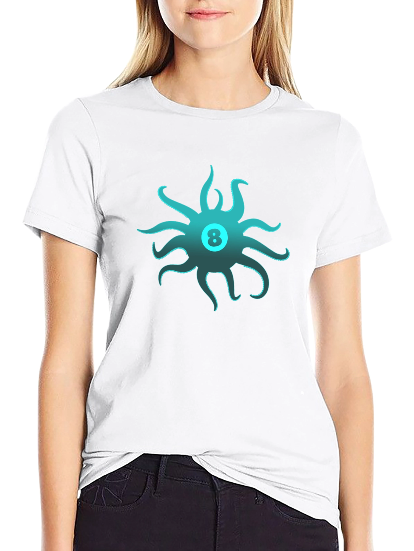 Mens Black T-Shirt with Octopus Eight Ball Design