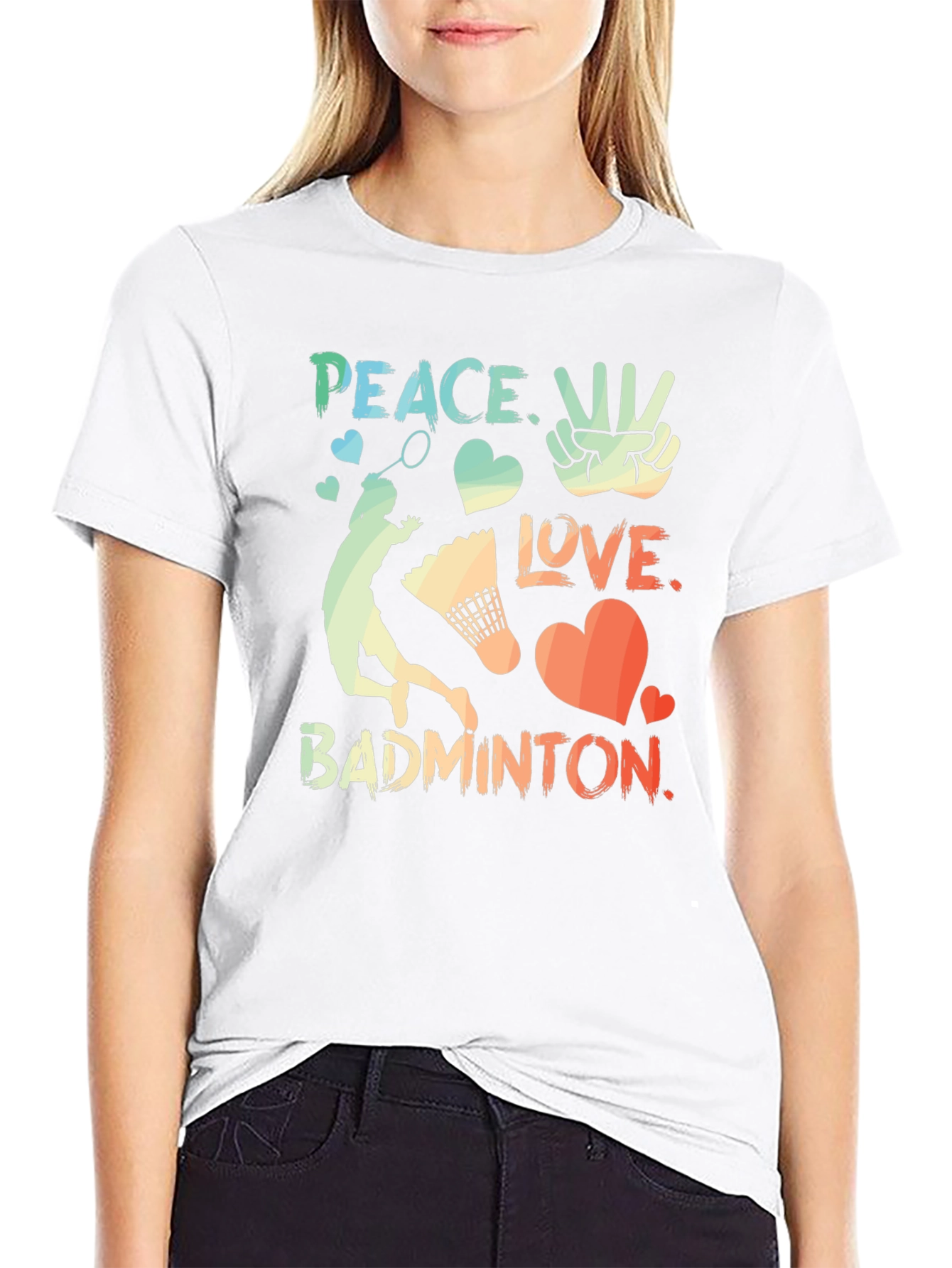 Peace Love Badminton Graphic T-Shirt