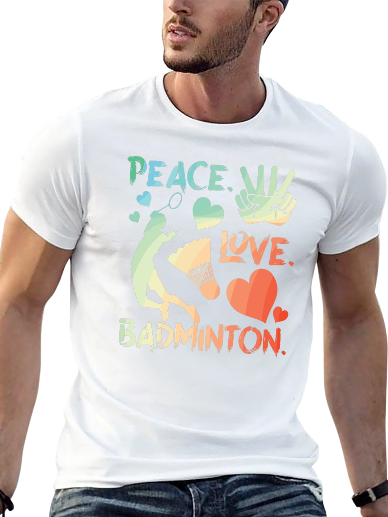 Peace Love Badminton Graphic T-Shirt