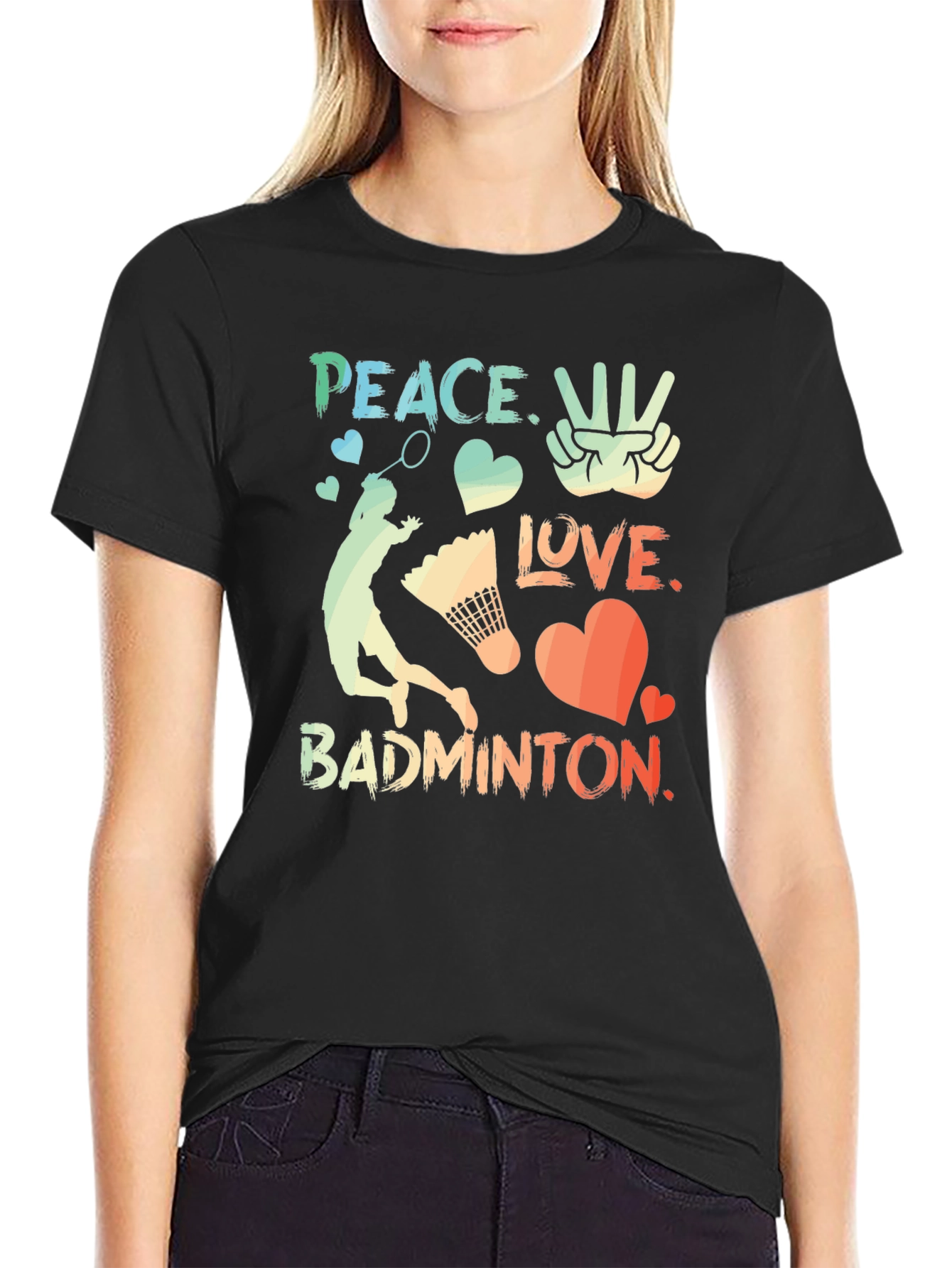 Peace Love Badminton Graphic T-Shirt