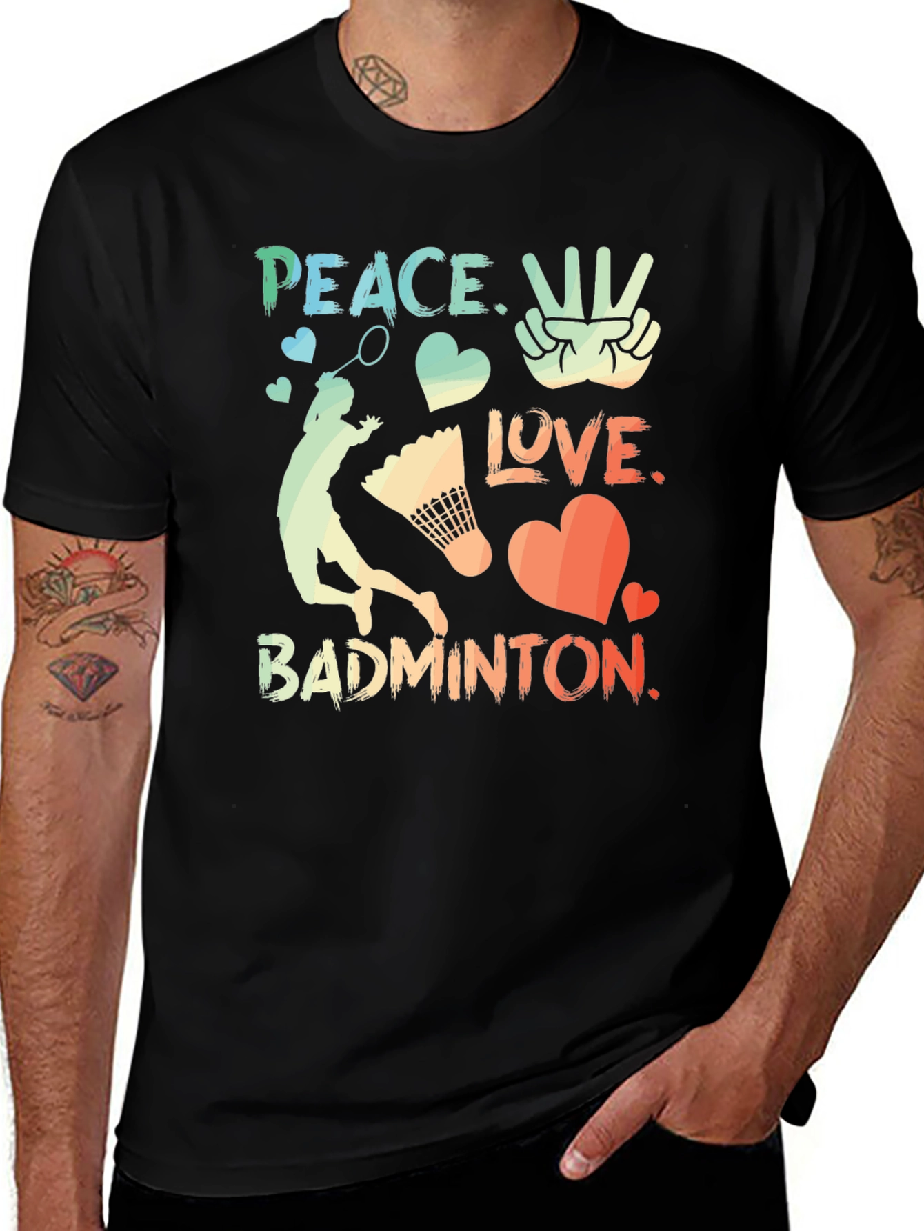 Peace Love Badminton Graphic T-Shirt