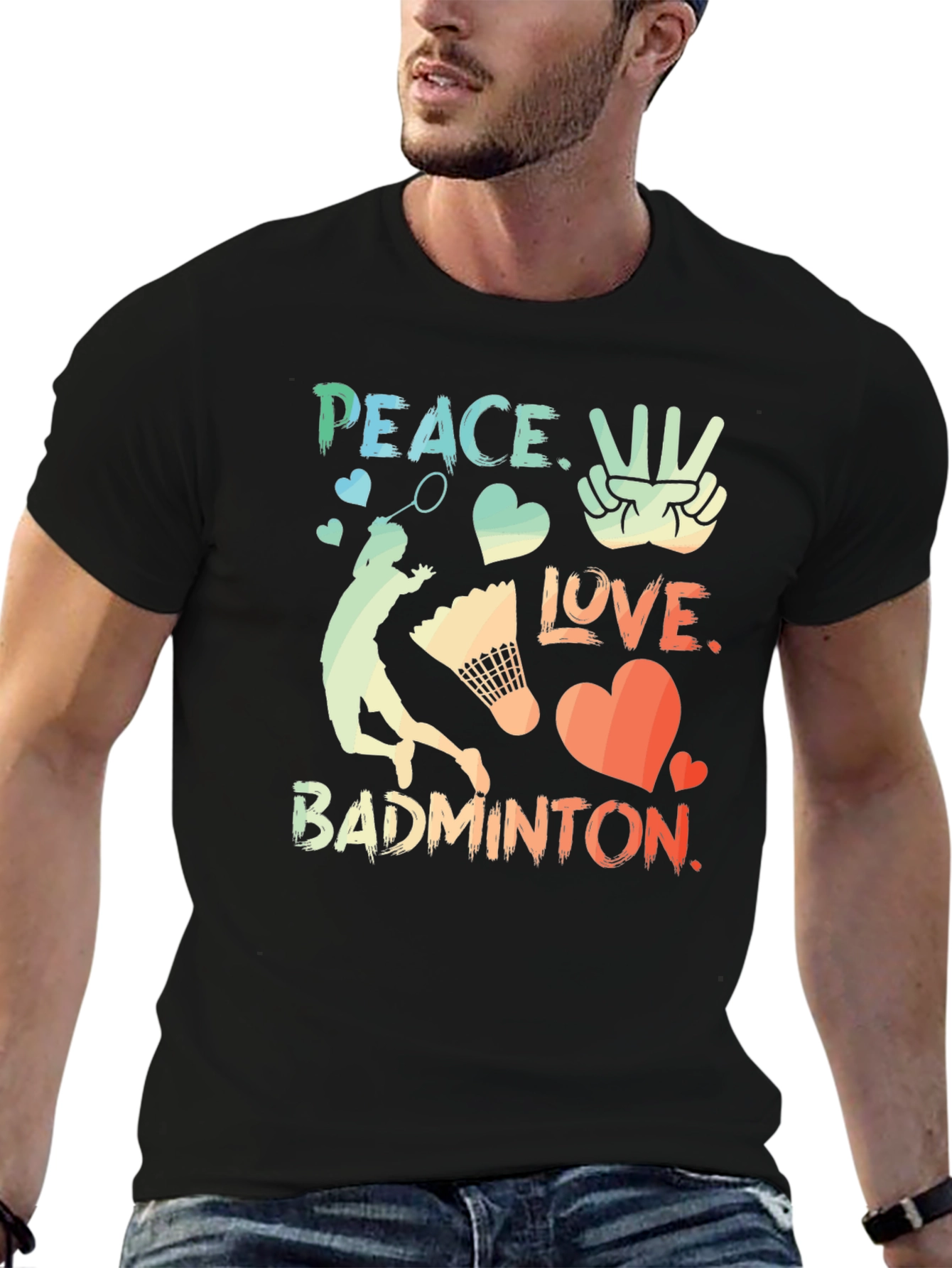 Peace Love Badminton Graphic T-Shirt