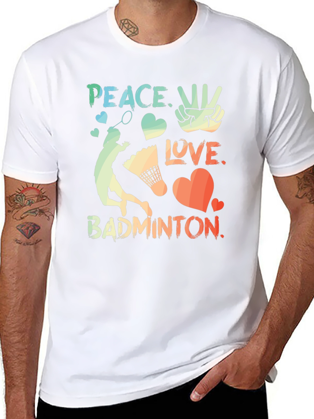 Peace Love Badminton Graphic T-Shirt