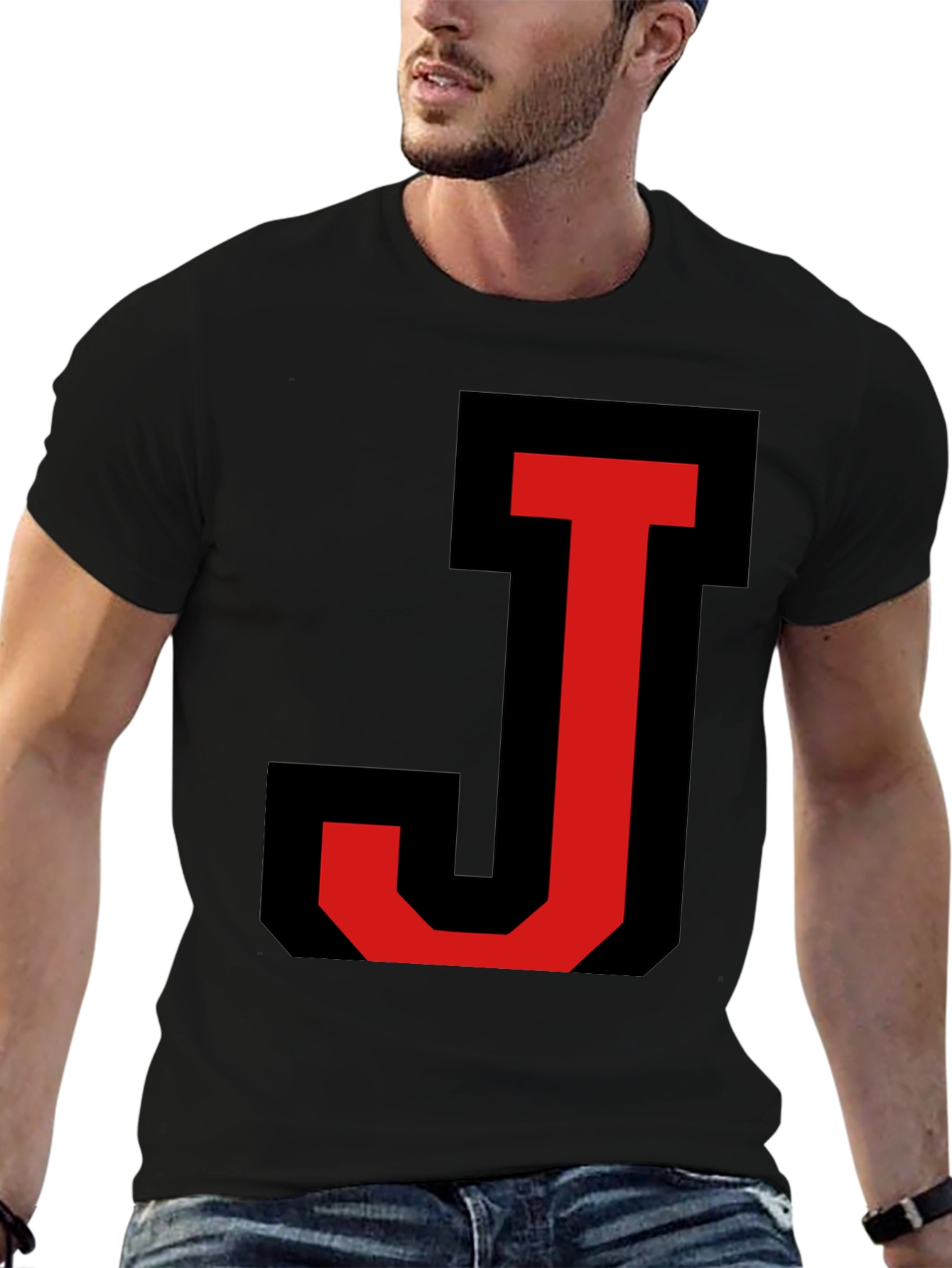 Bold Initial J Graphic Black T-Shirt