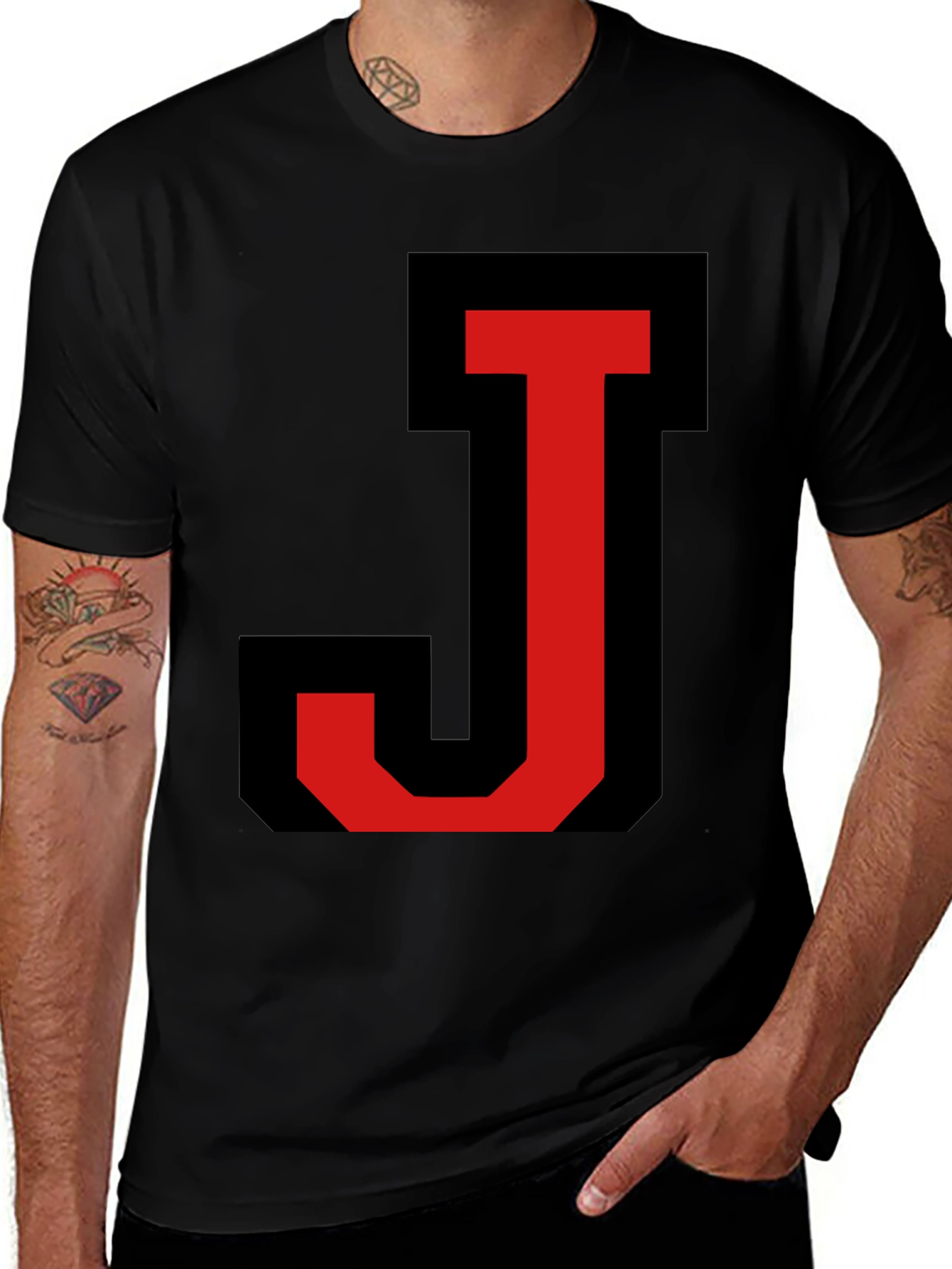 Bold Initial J Graphic Black T-Shirt