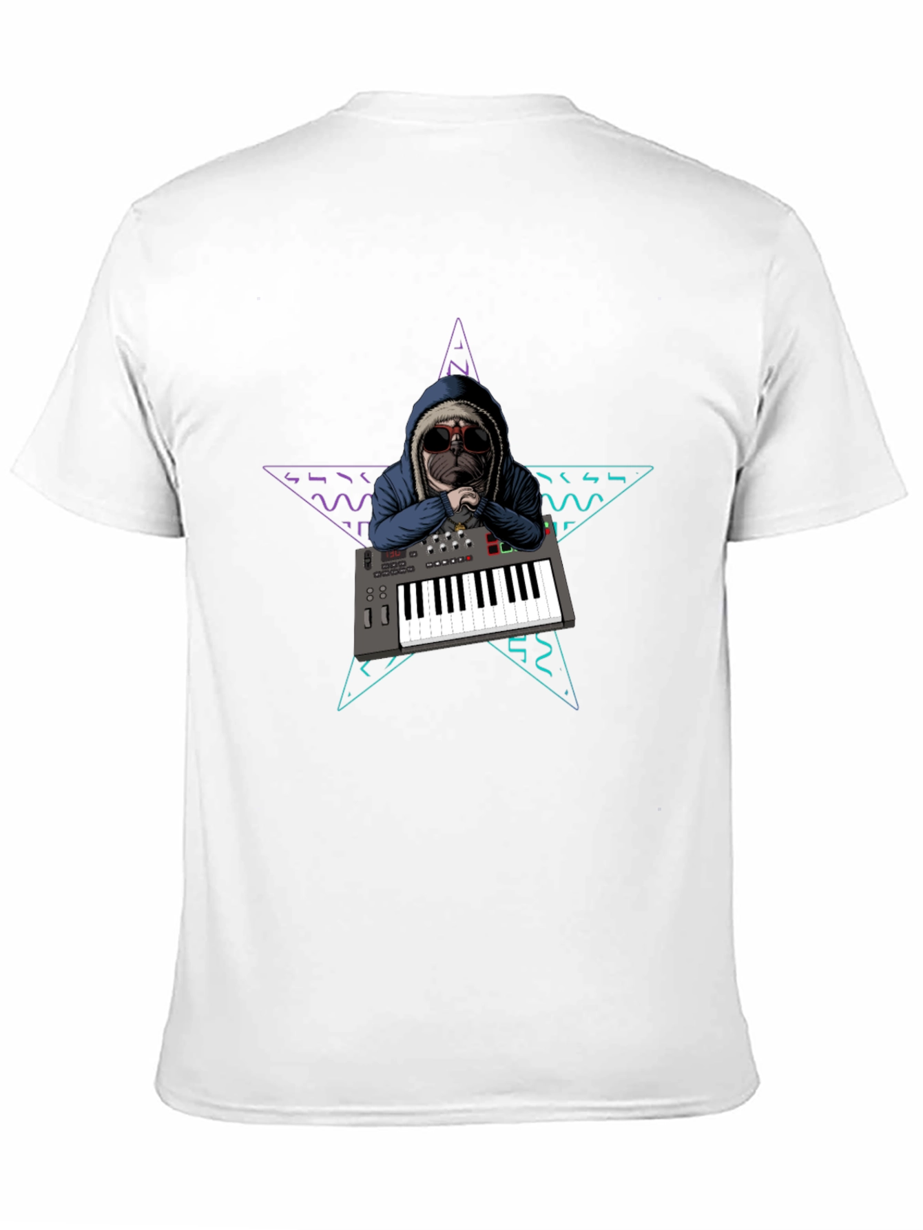 Dog DJ T-Shirt: Retro Star Keyboard Design