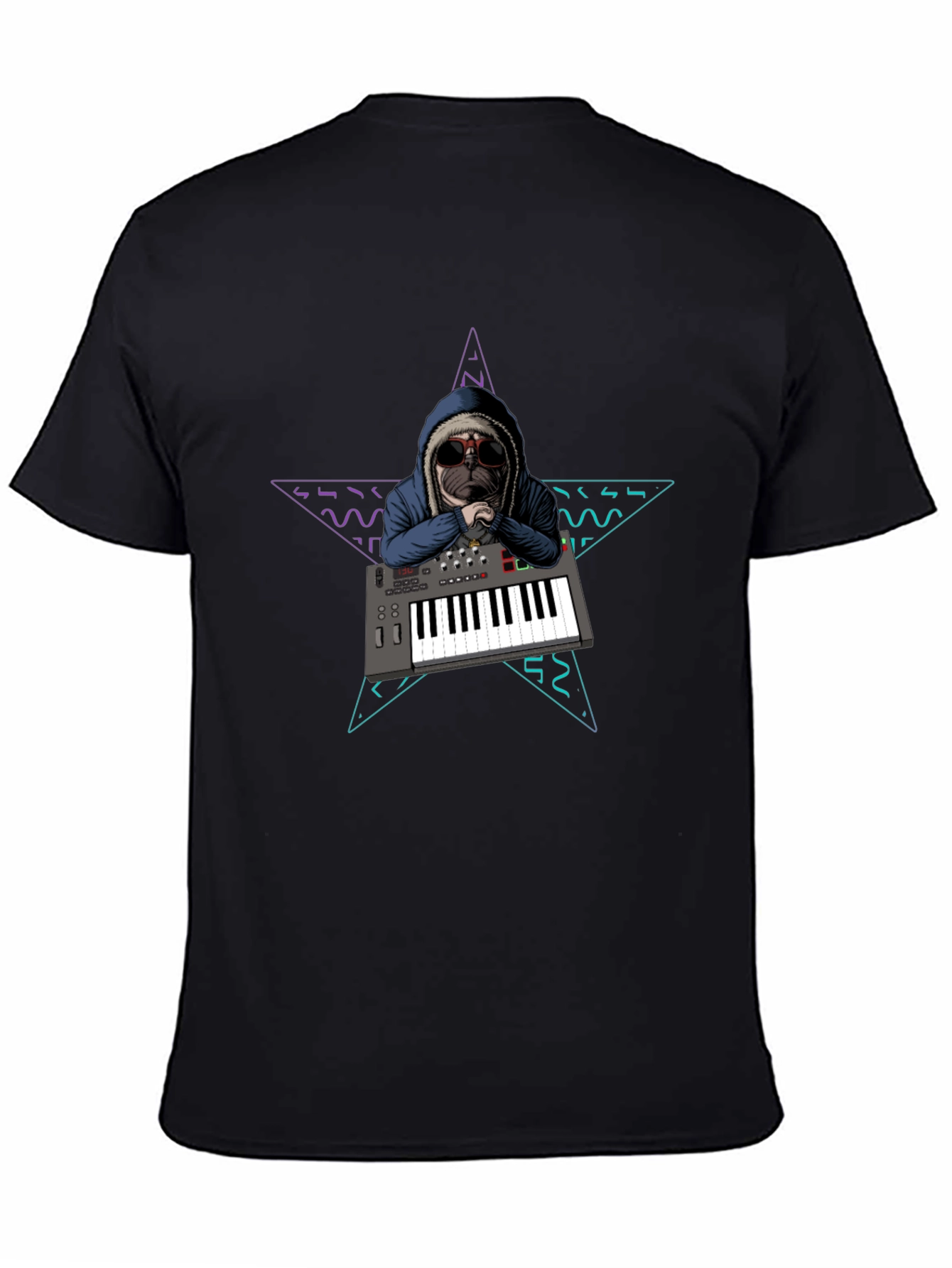 Dog DJ T-Shirt: Retro Star Keyboard Design