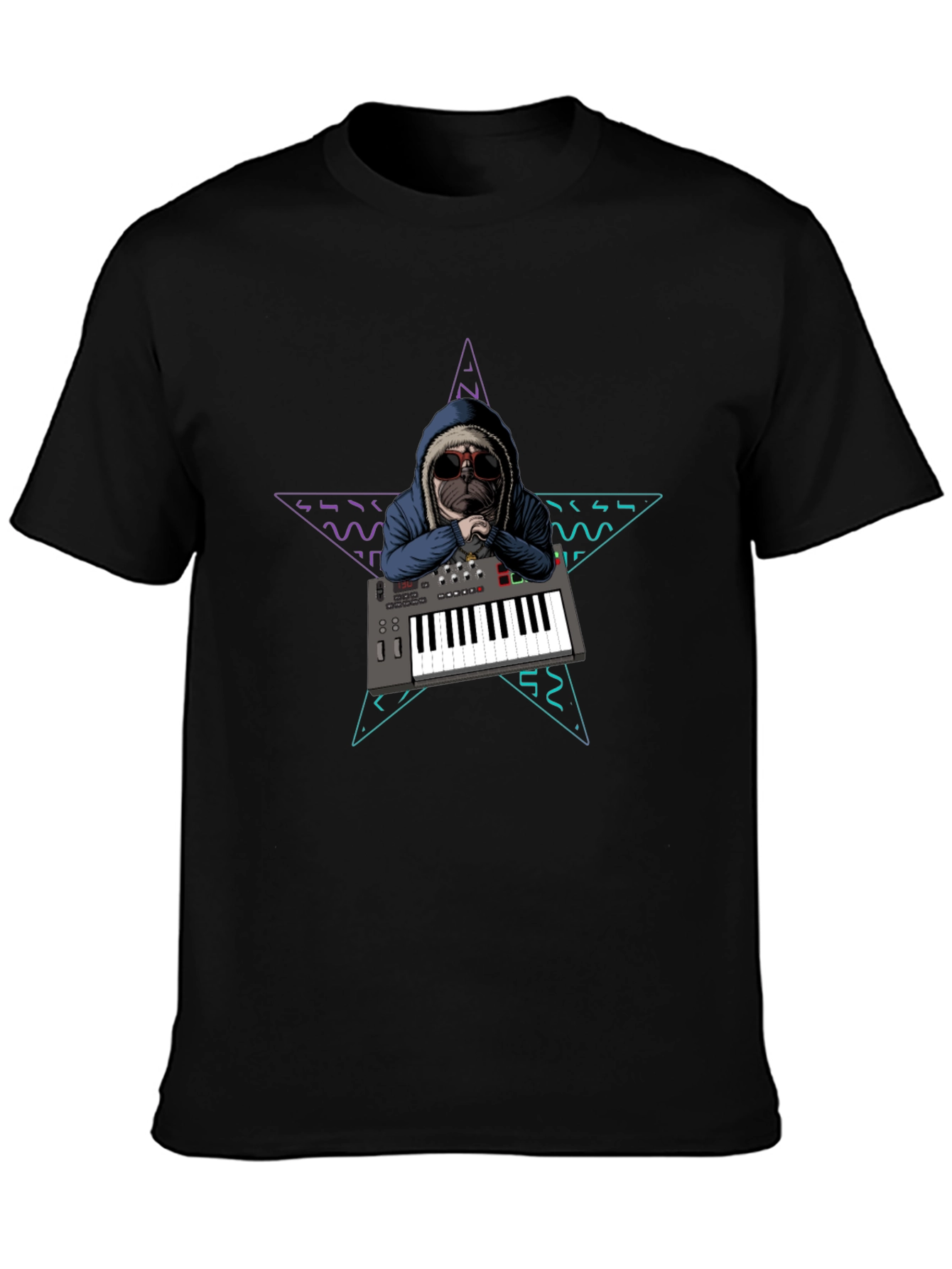 Dog DJ T-Shirt: Retro Star Keyboard Design