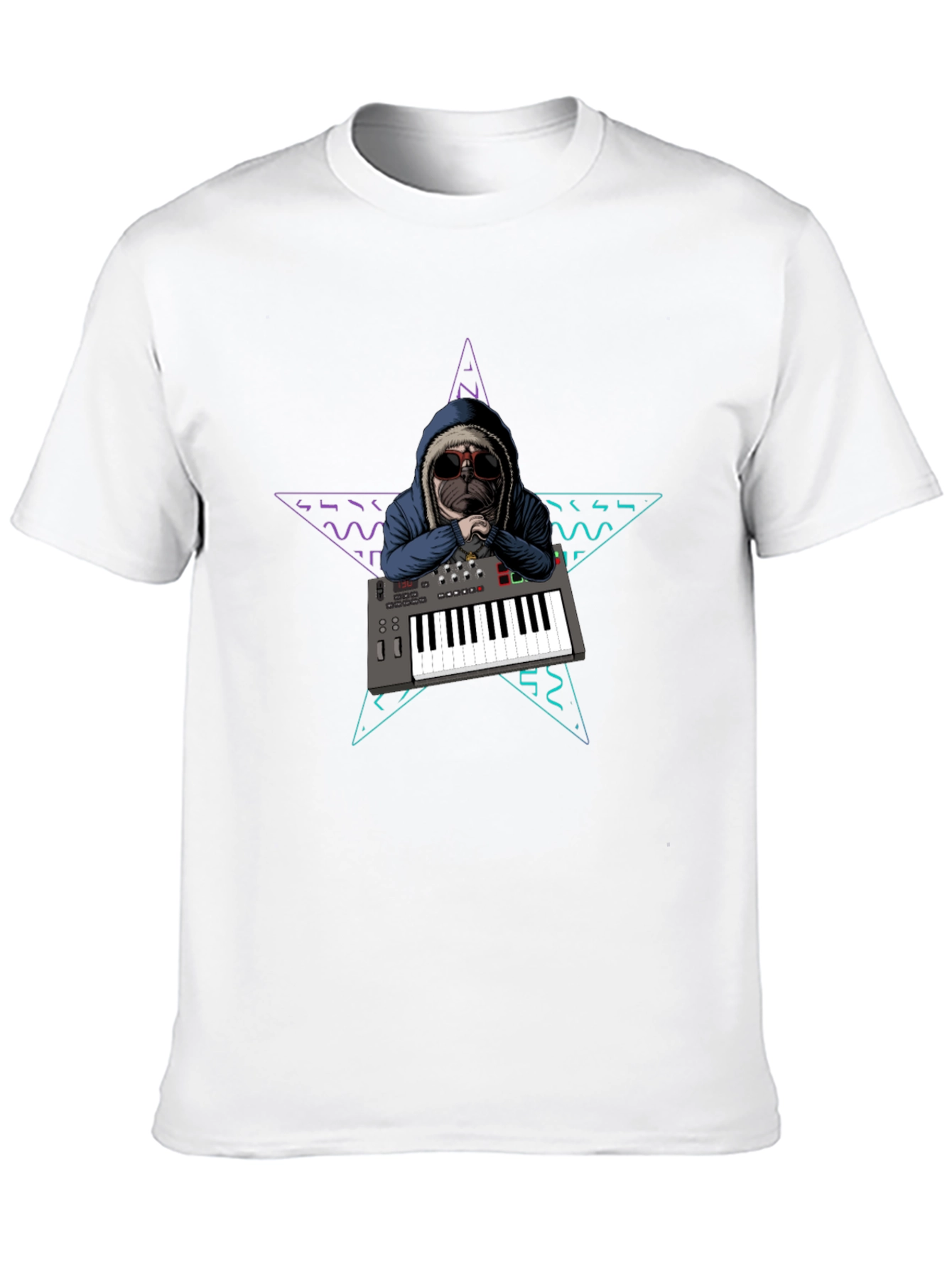 Dog DJ T-Shirt: Retro Star Keyboard Design