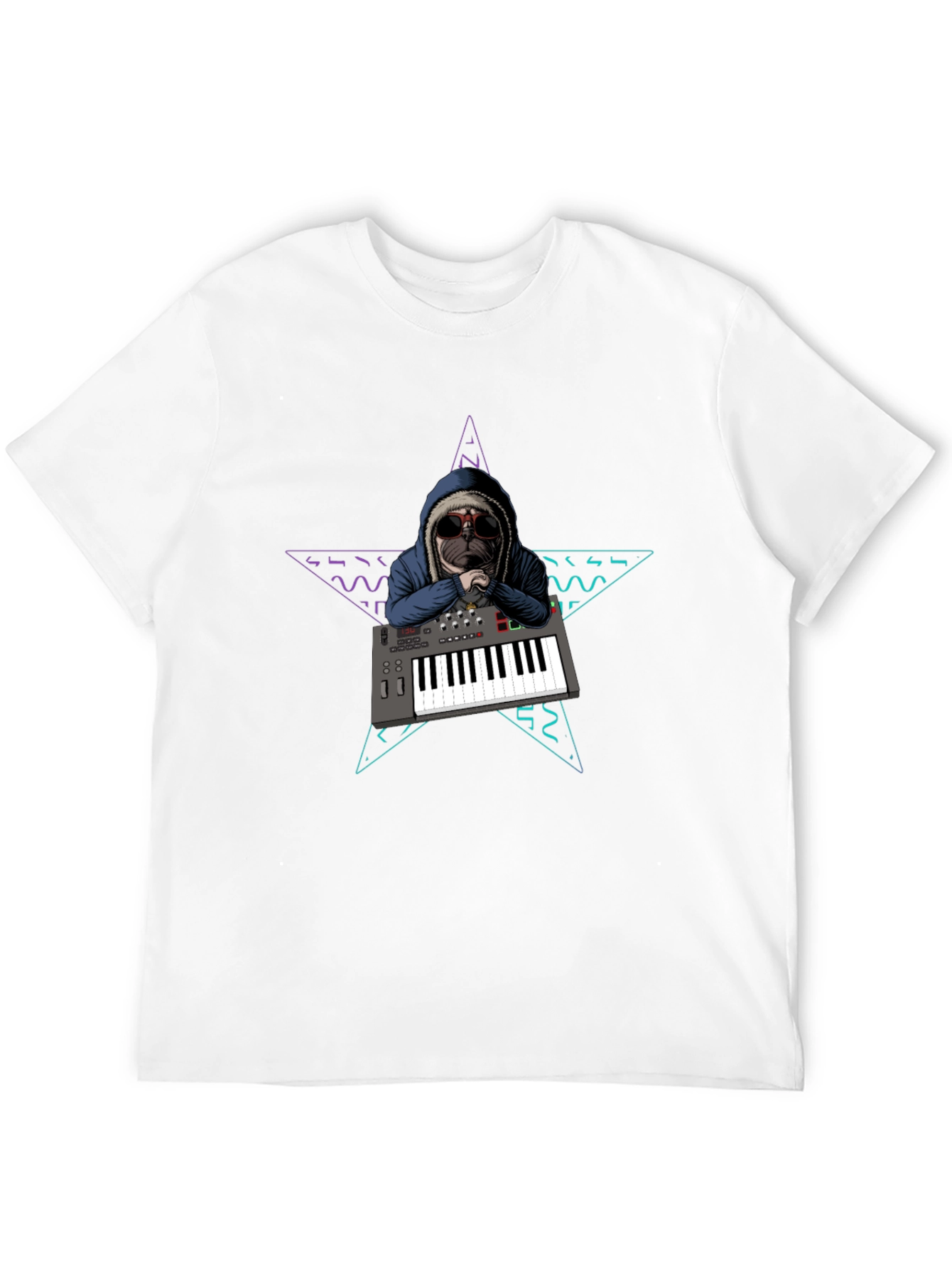 Dog DJ T-Shirt: Retro Star Keyboard Design