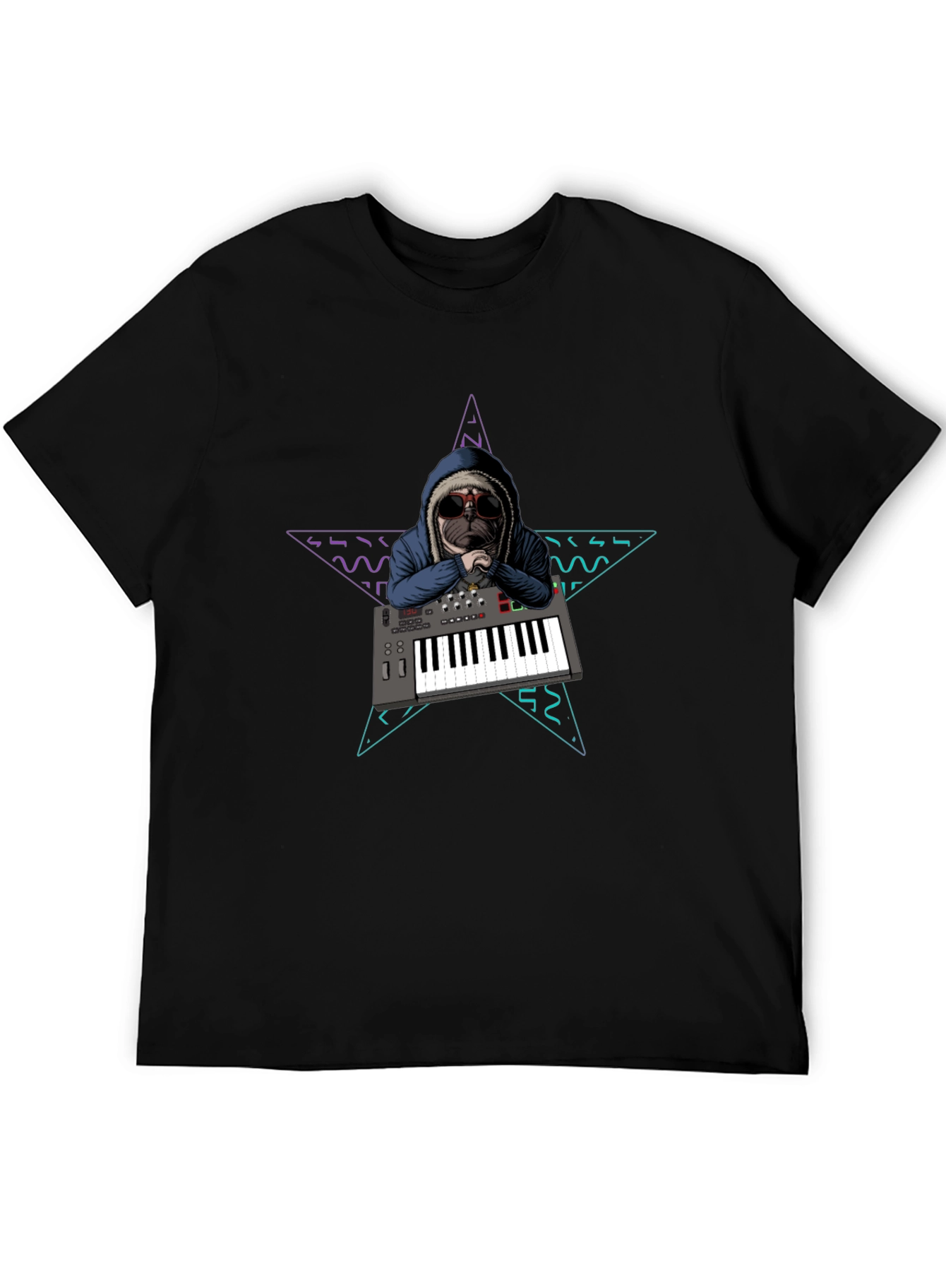 Dog DJ T-Shirt: Retro Star Keyboard Design
