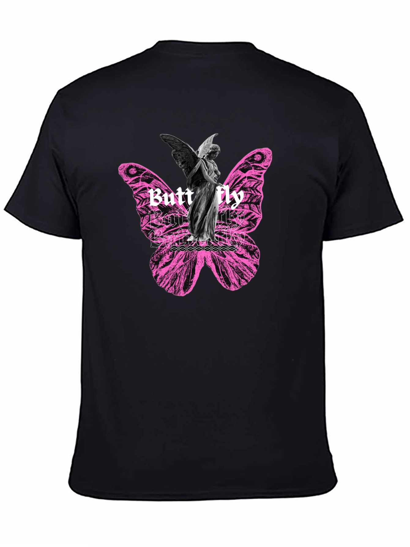 Butterfly Angel Graphic Print Black T-Shirt