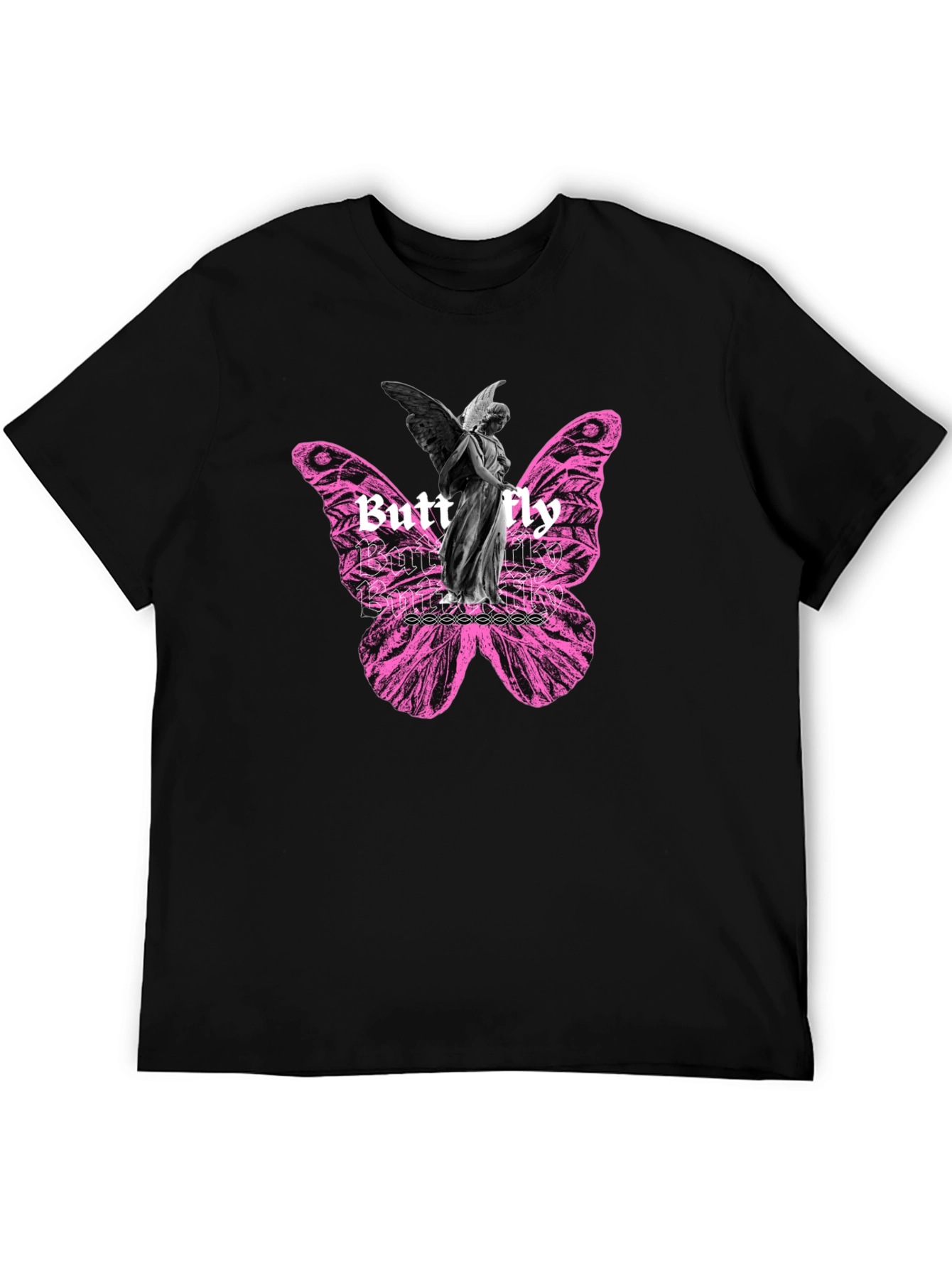 Butterfly Angel Graphic Print Black T-Shirt