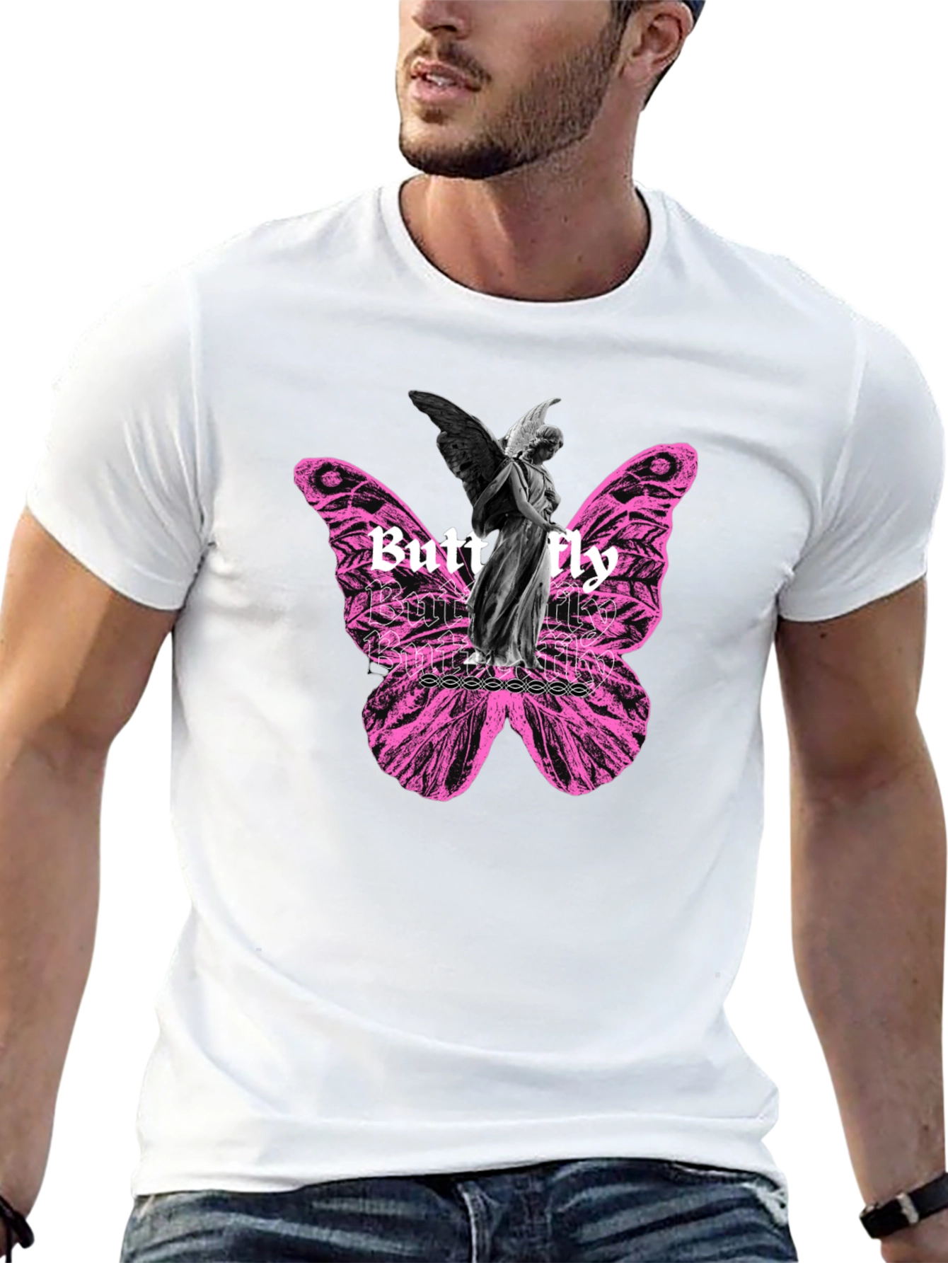 Butterfly Angel Graphic Print Black T-Shirt